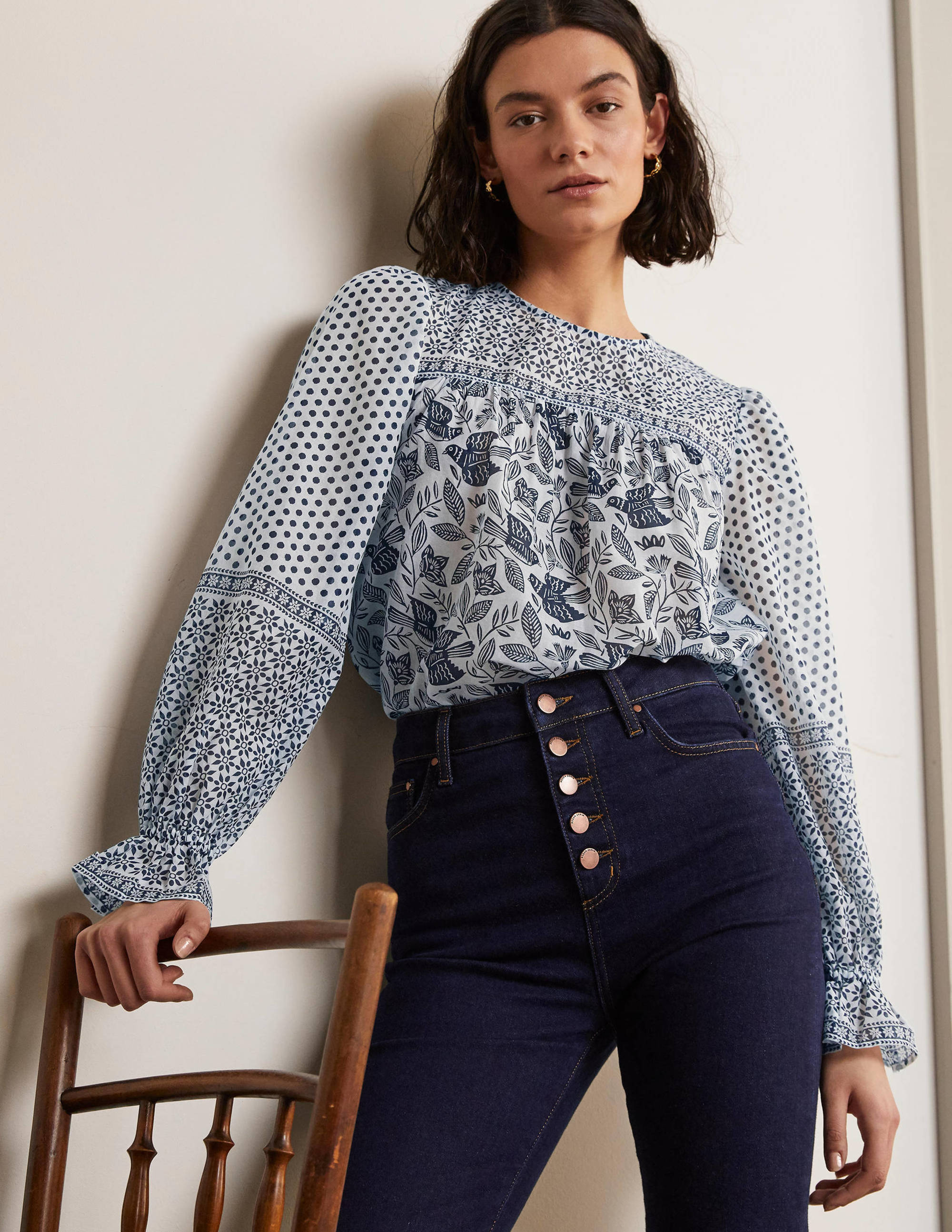 Blouse Gracie en coton IVO Femme Boden, Ivory