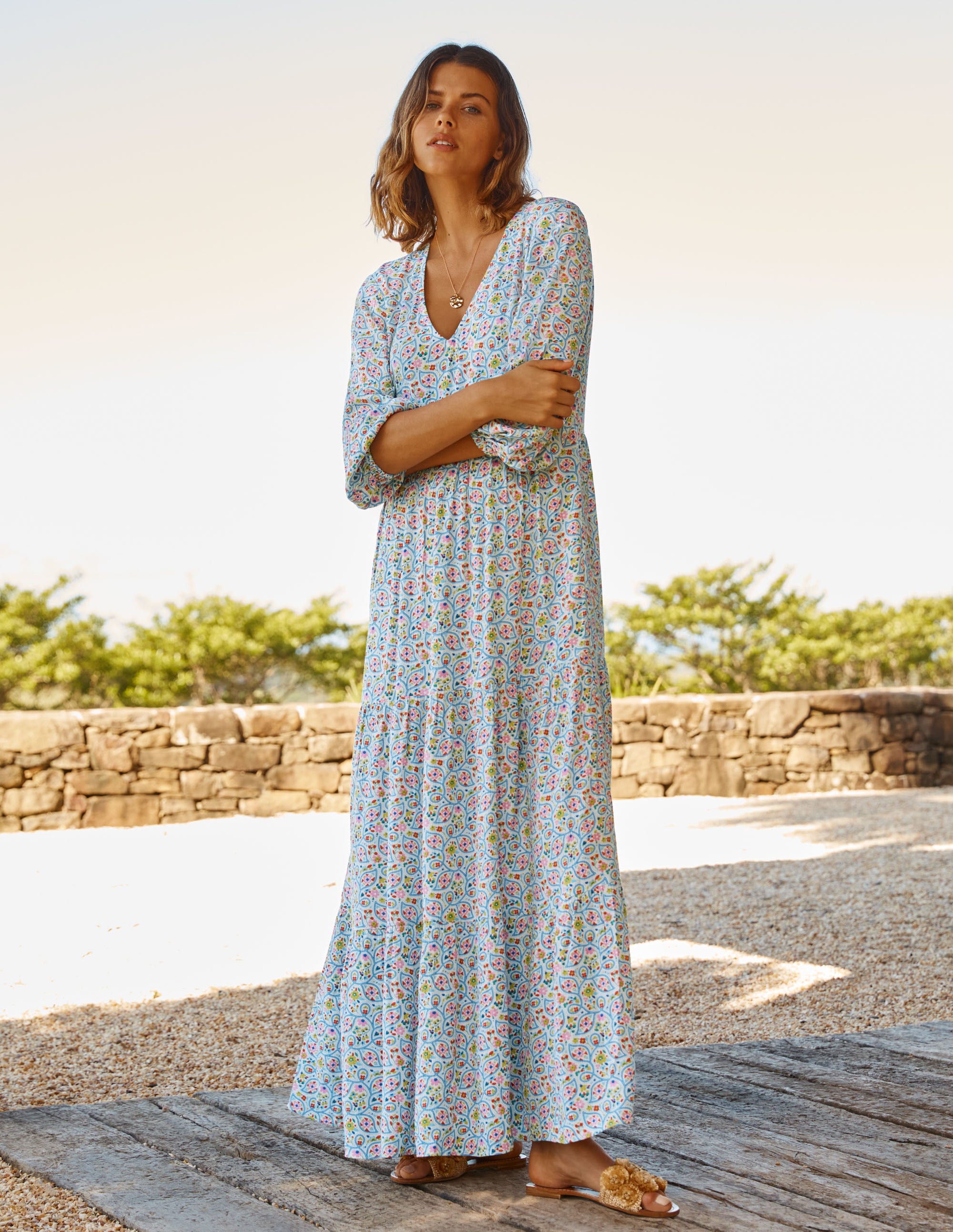 Blouson Sleeve Maxi Dress - Ivory, Leafy Floral | Boden US