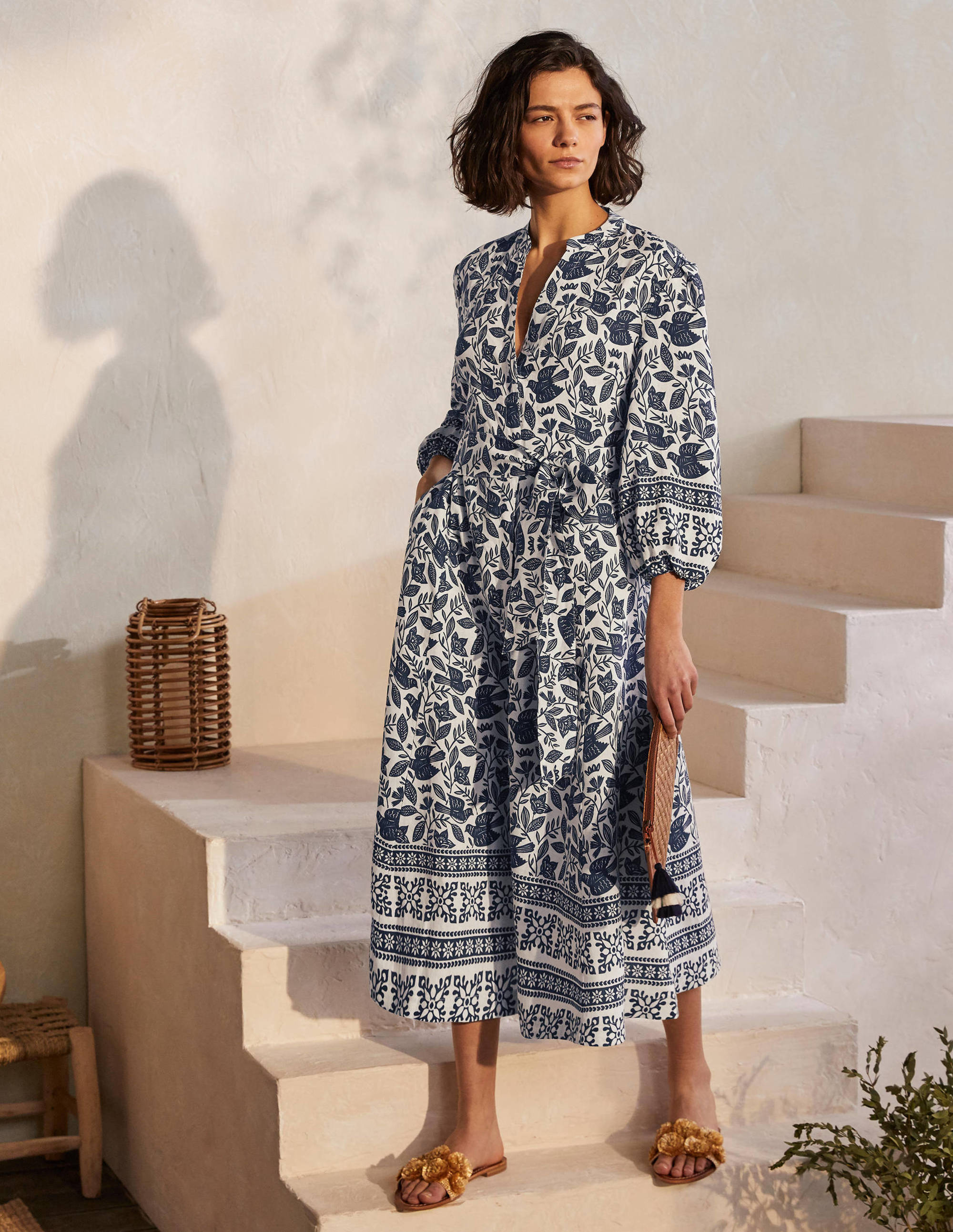Robe midi Addie en lin IVO Femme Boden, Ivory