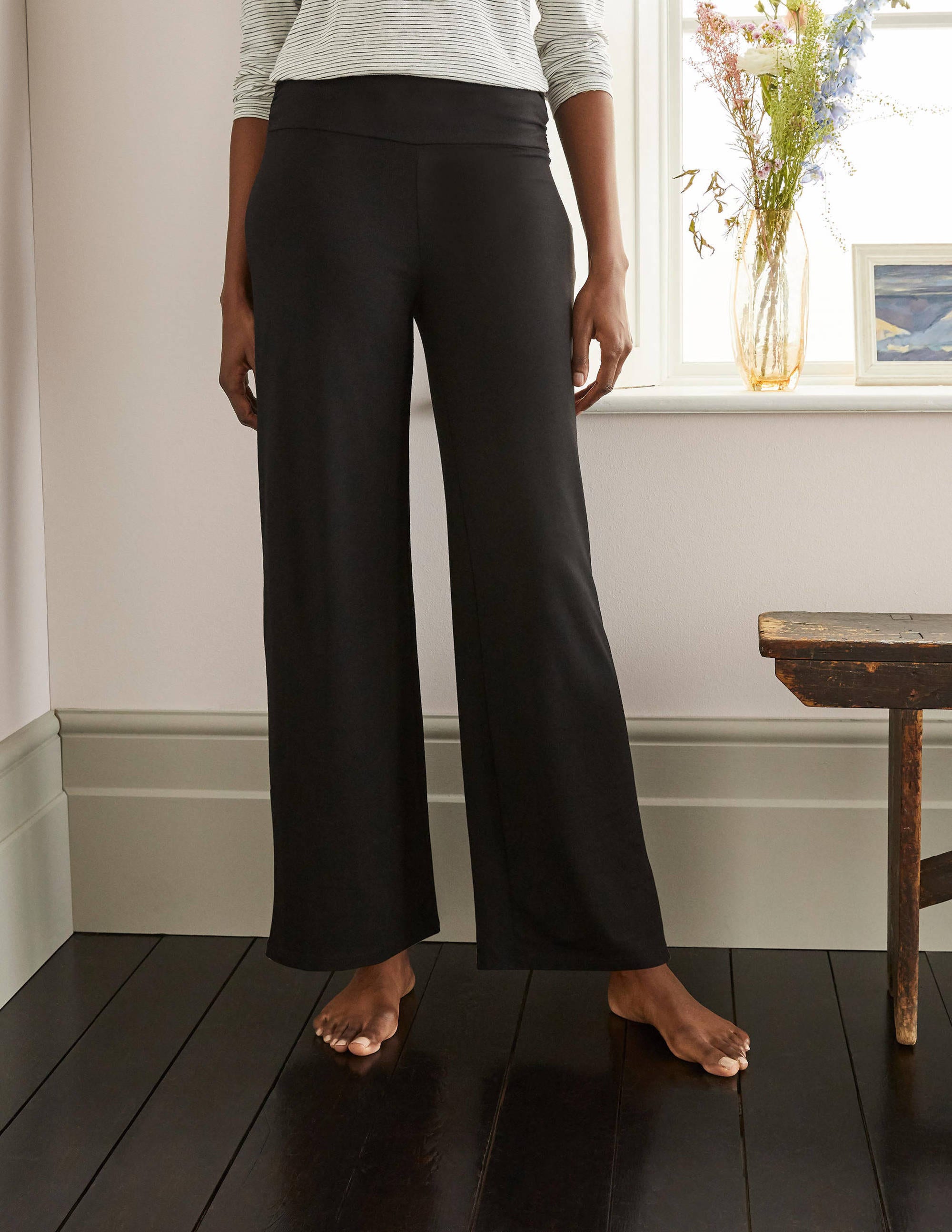 Wide Leg Jersey Trousers Black Boden UK