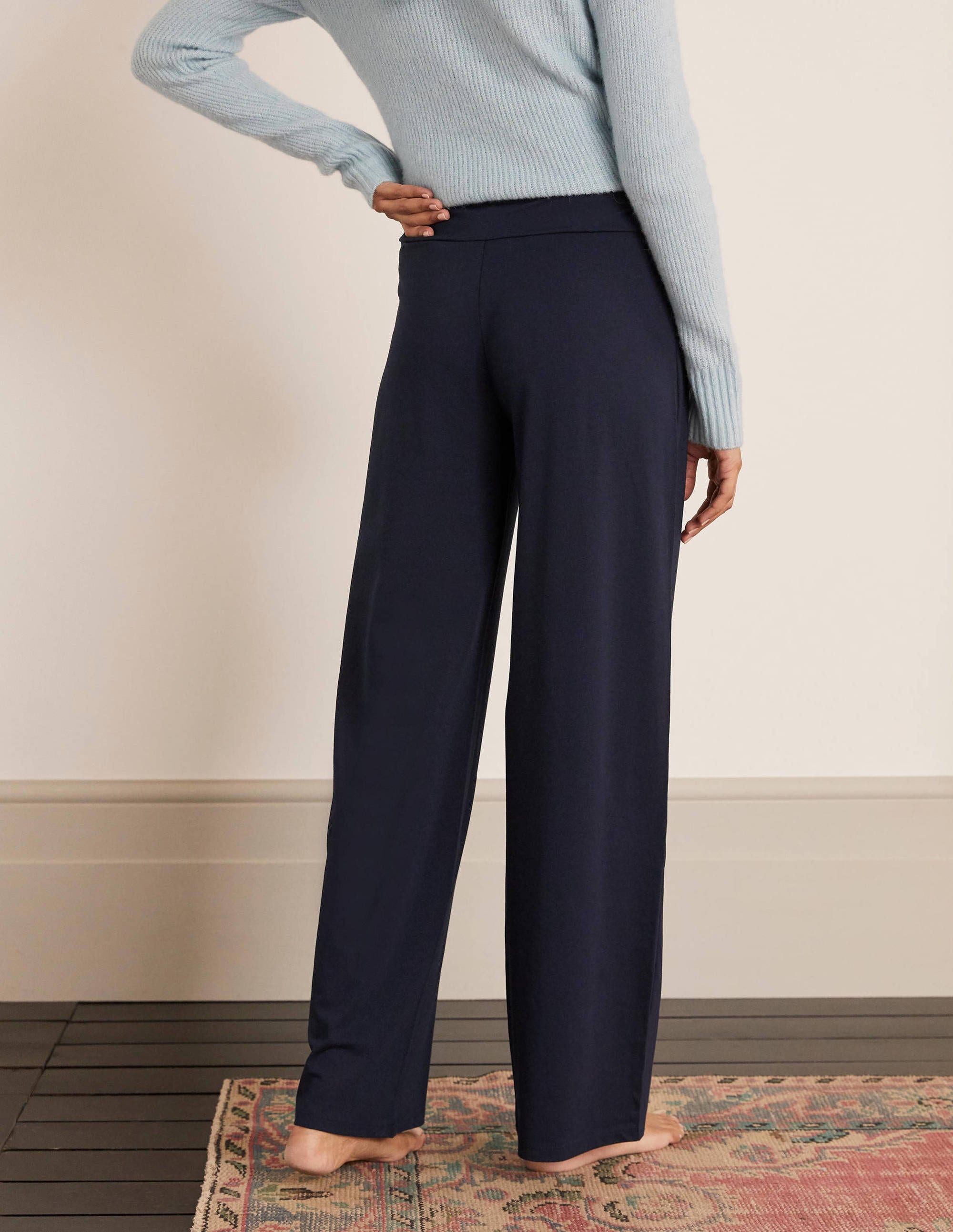 Wide Leg Jersey Trousers Navy Boden UK