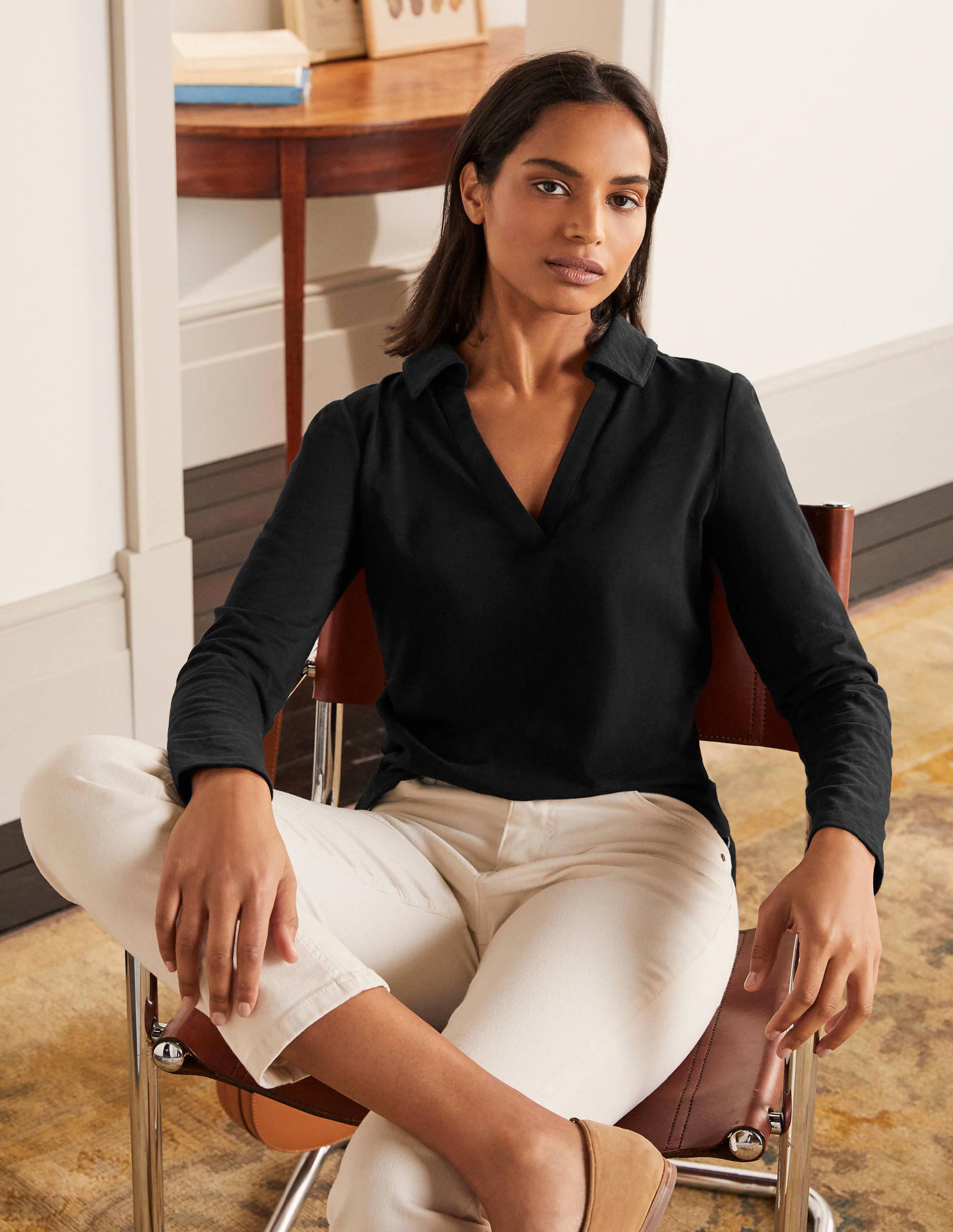 Boden cotton collar notch tee Clearance