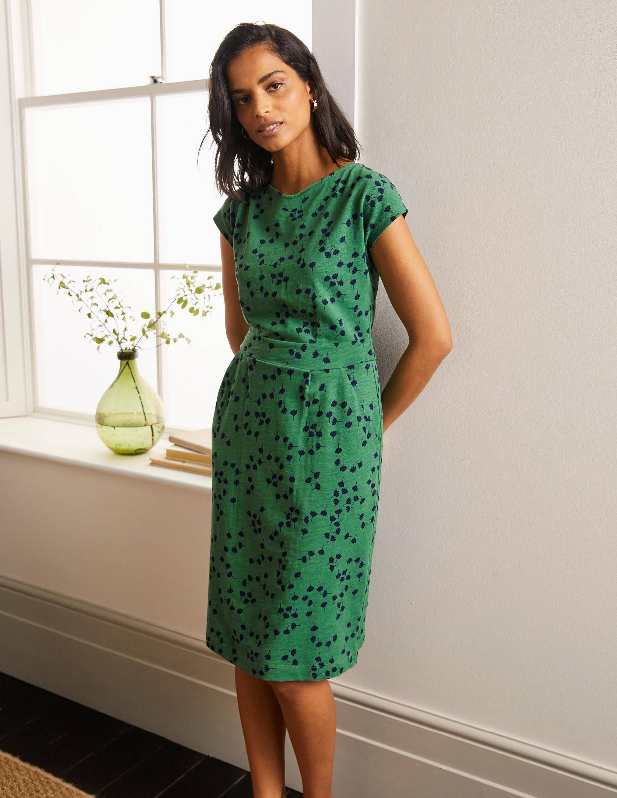 Florrie Jersey Dress - Green, Floral Flutter | Boden US