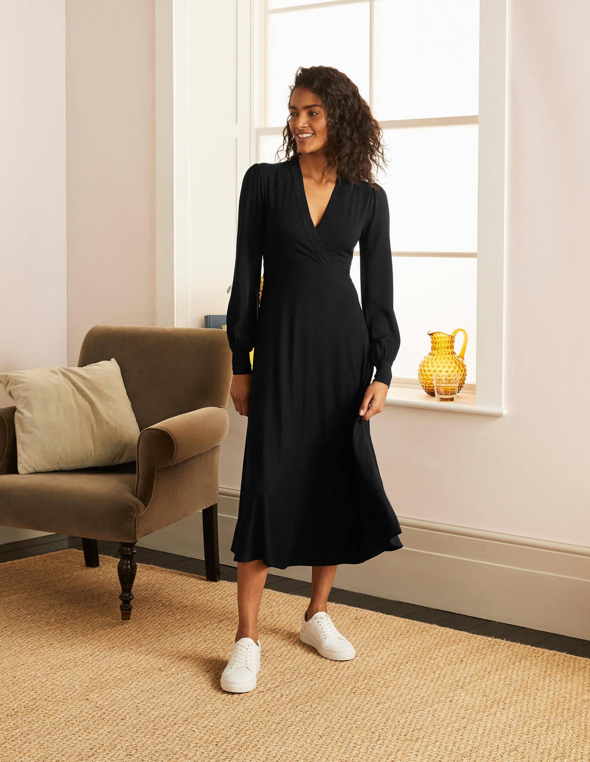 midi black jersey dress