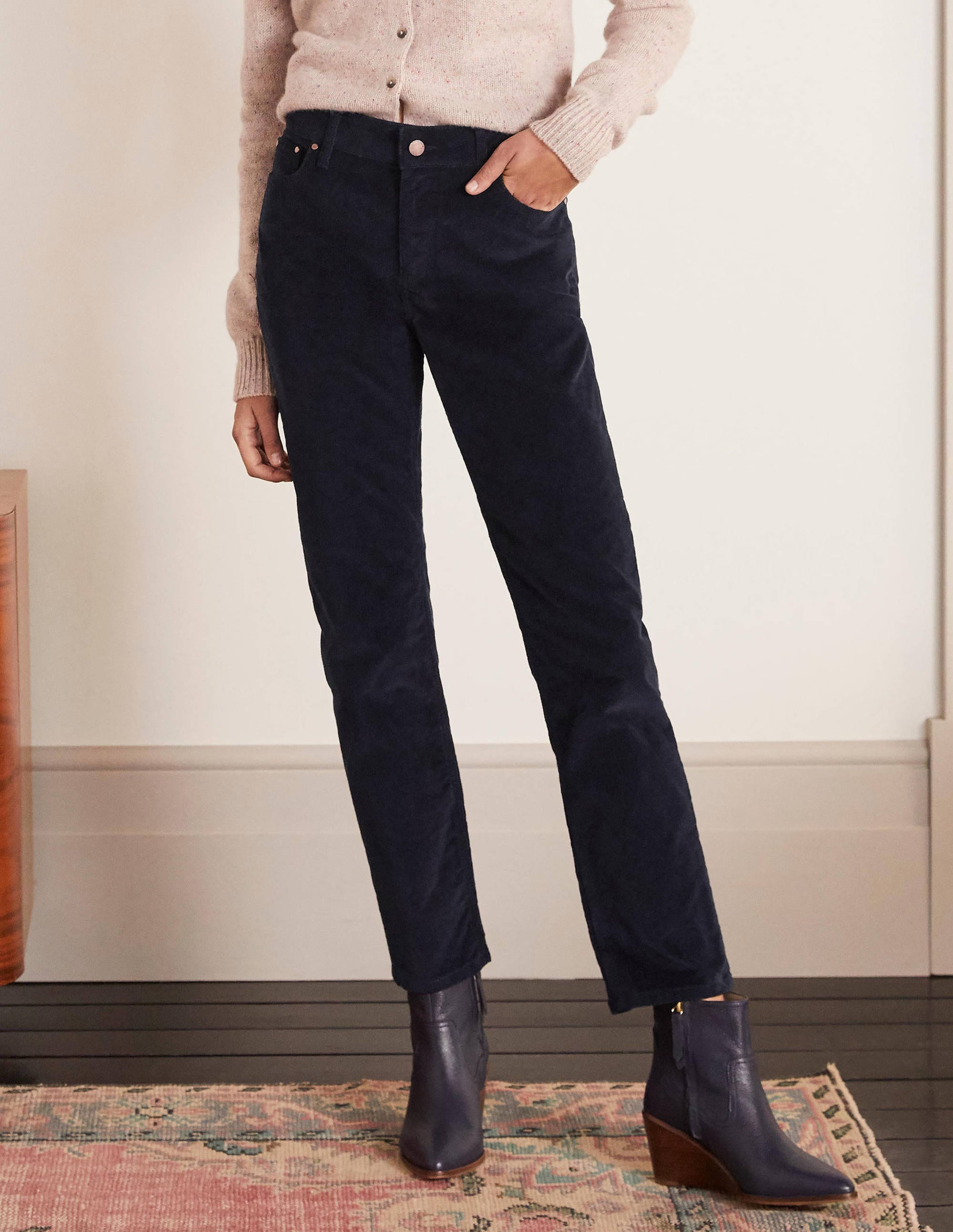 Cord Slim Straight Jeans Navy Boden UK