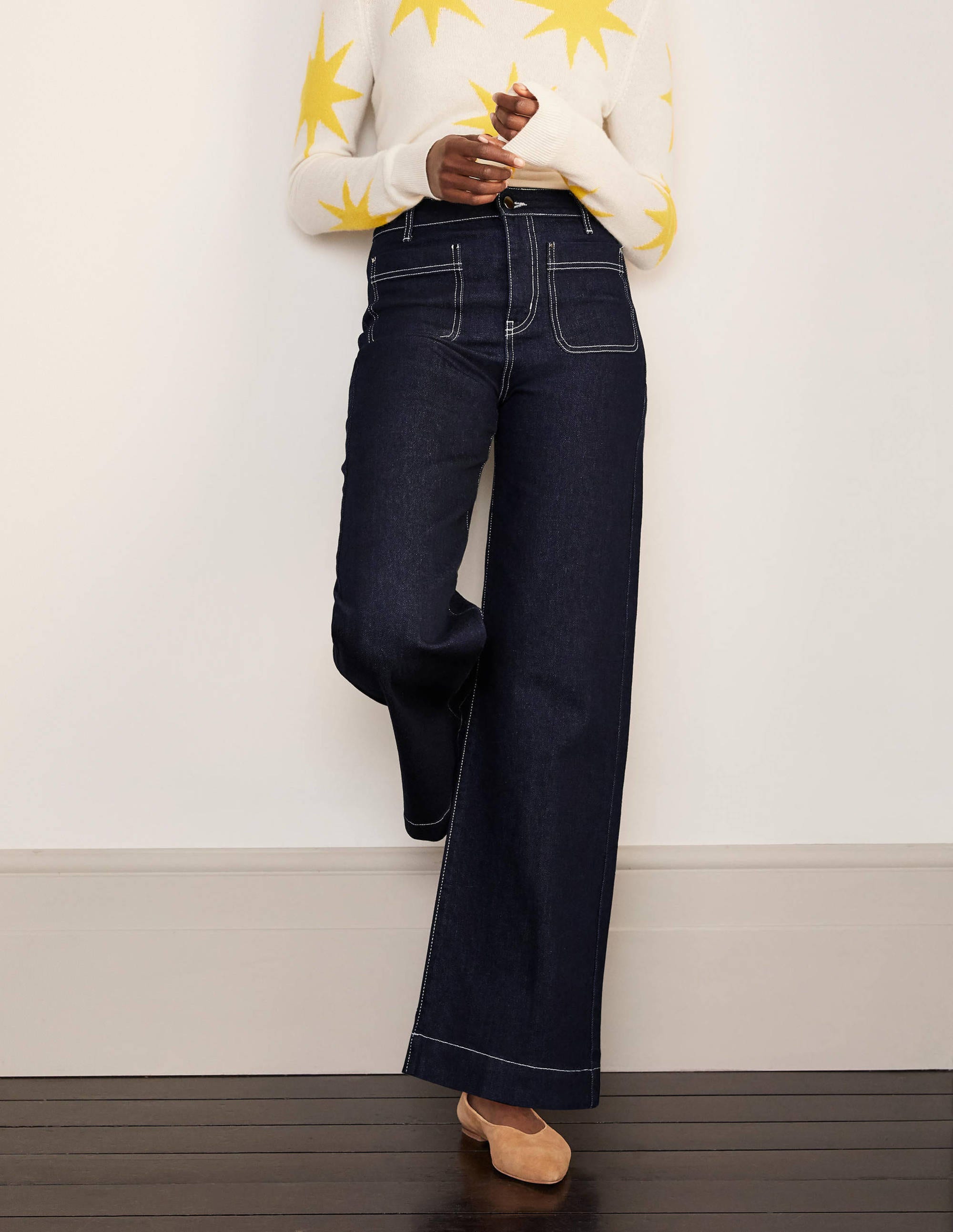 Patch Pocket Wide Leg Jeans Indigo Boden UK