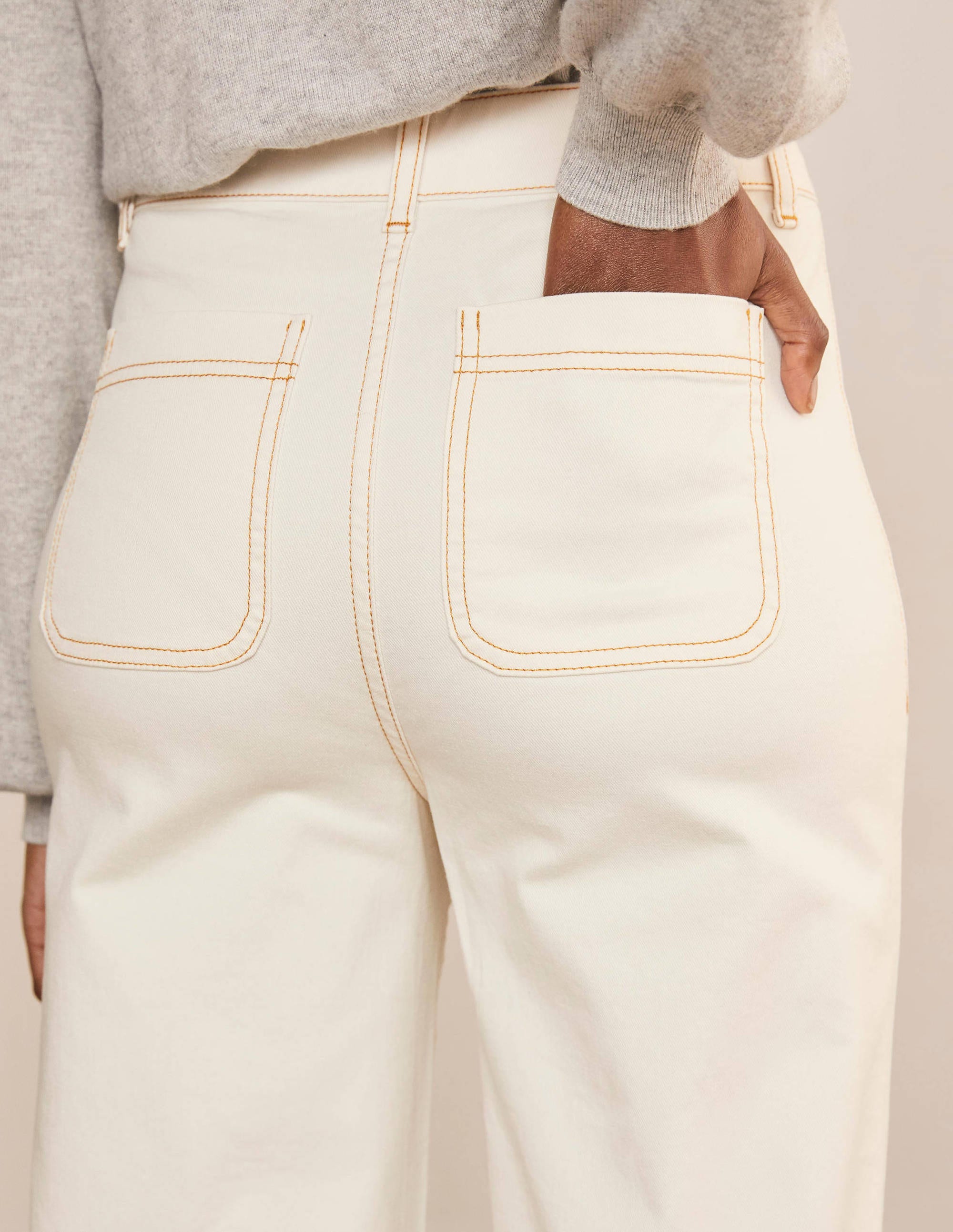 Patch Pocket Wide Leg Jeans - Ivory | Boden UK