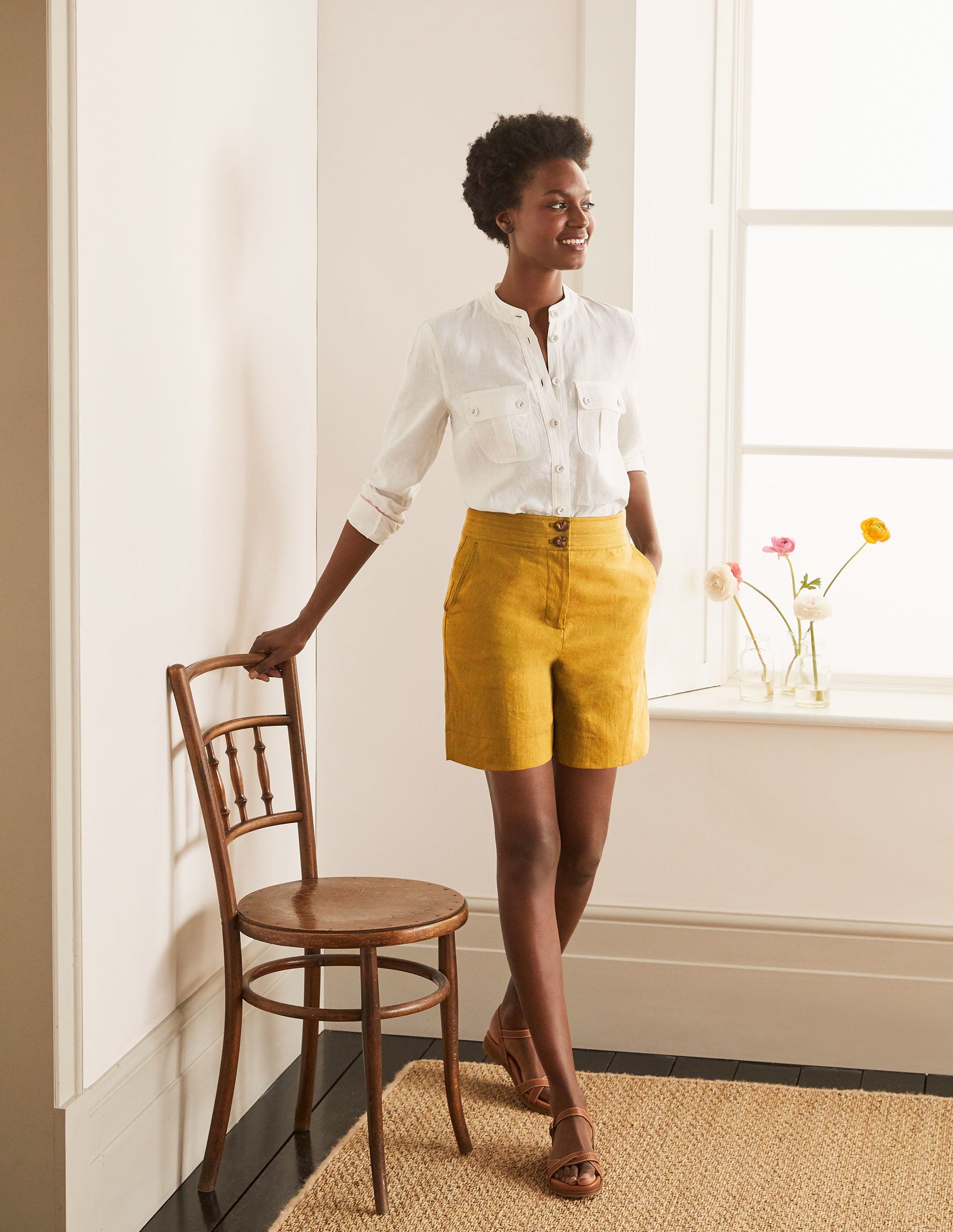 Short Cornwall en lin DYL Femme Boden, Yellow
