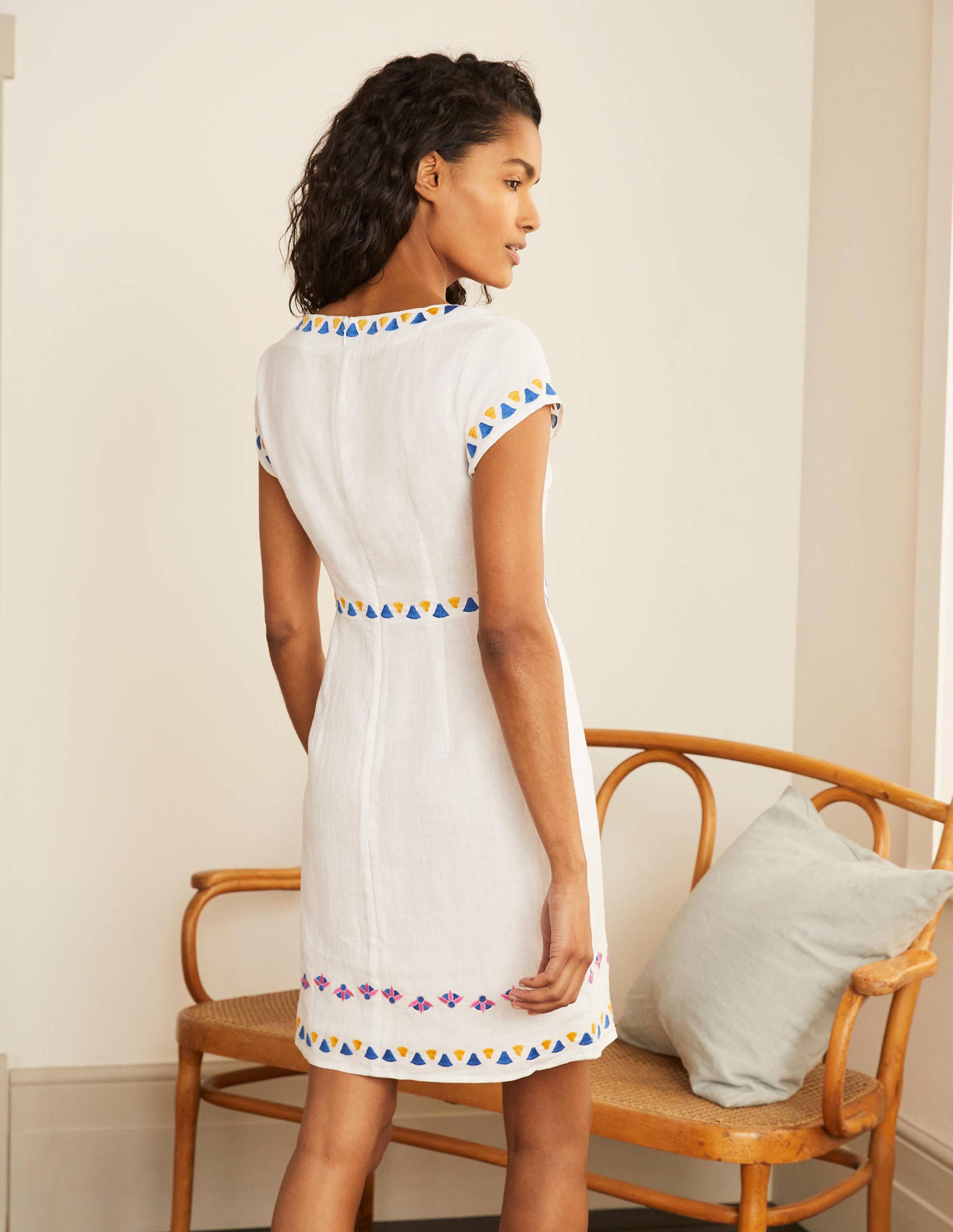 Laura Linen Embroidered Dress - White | Boden UK