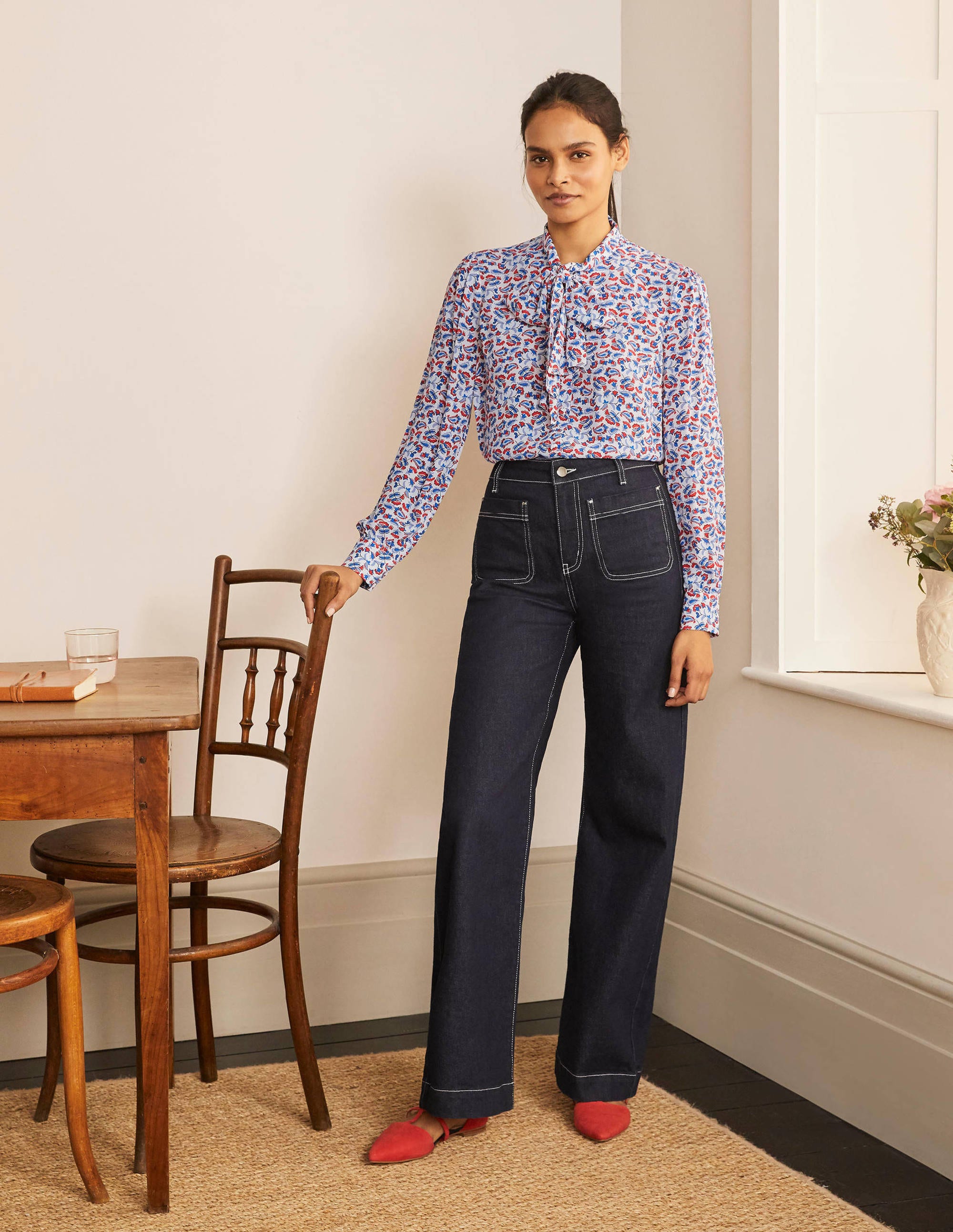 boden dora tie neck blouse azalea splash