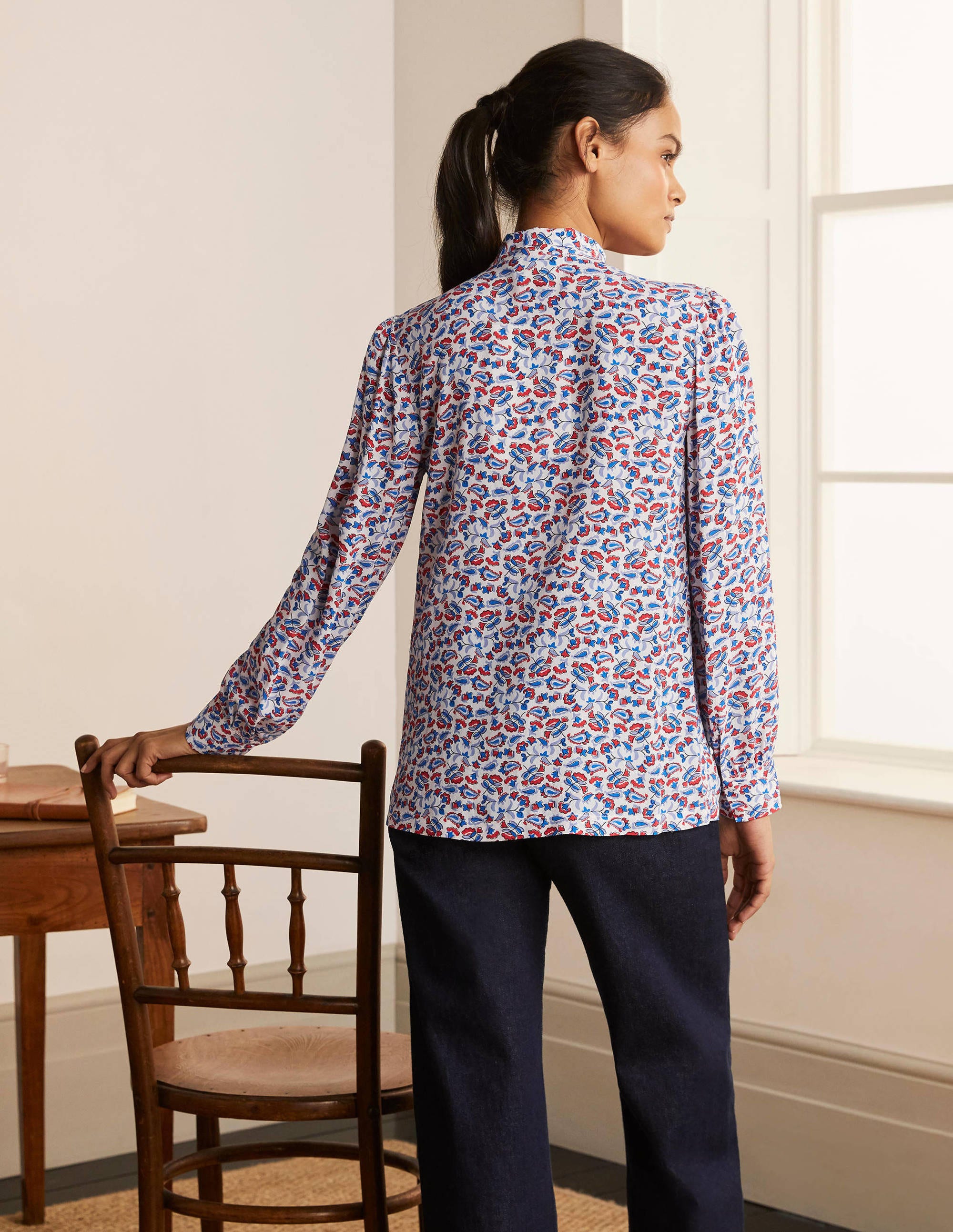 boden dora tie neck blouse azalea splash