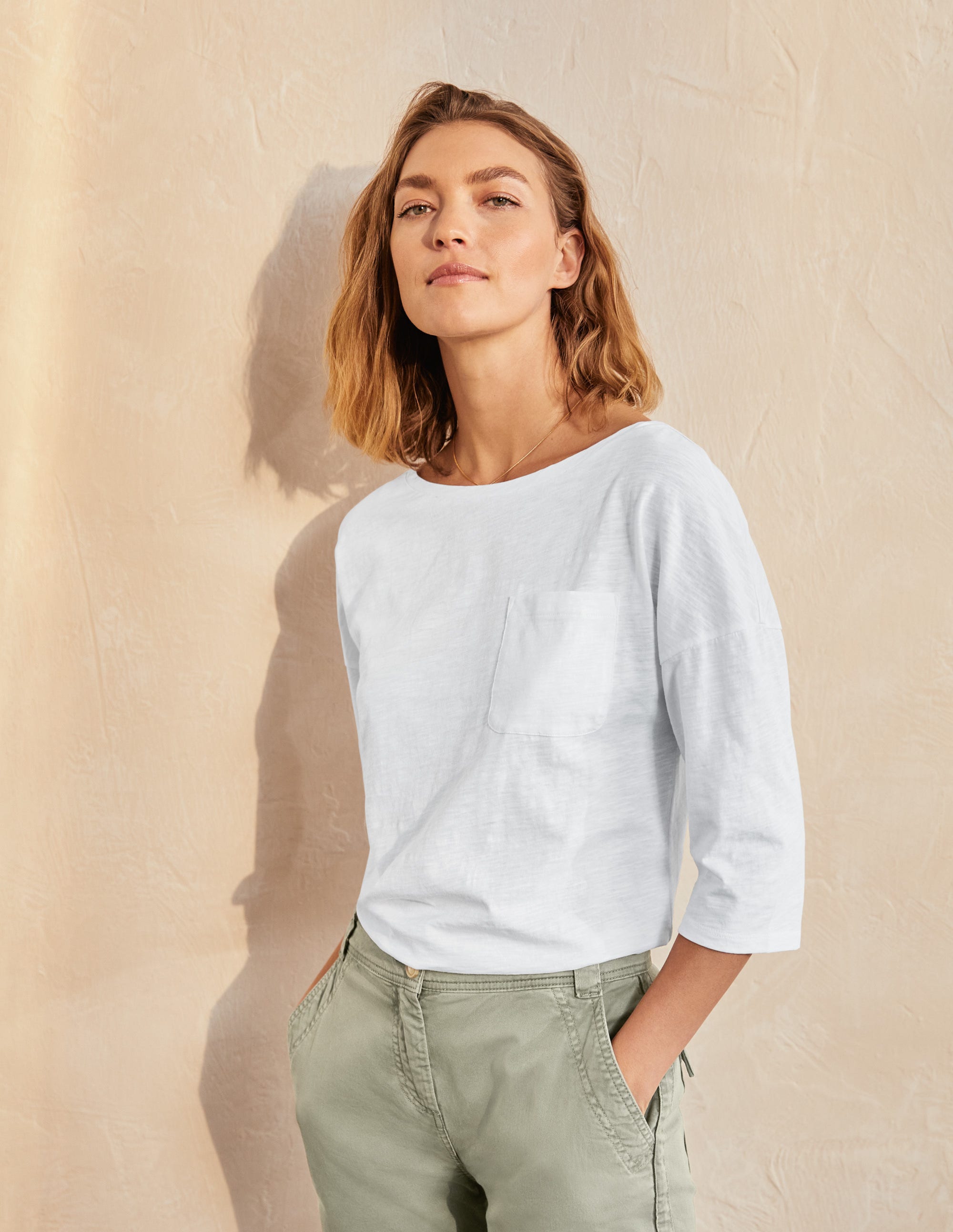 The Cotton Boxy Boatneck Tee White Boden UK