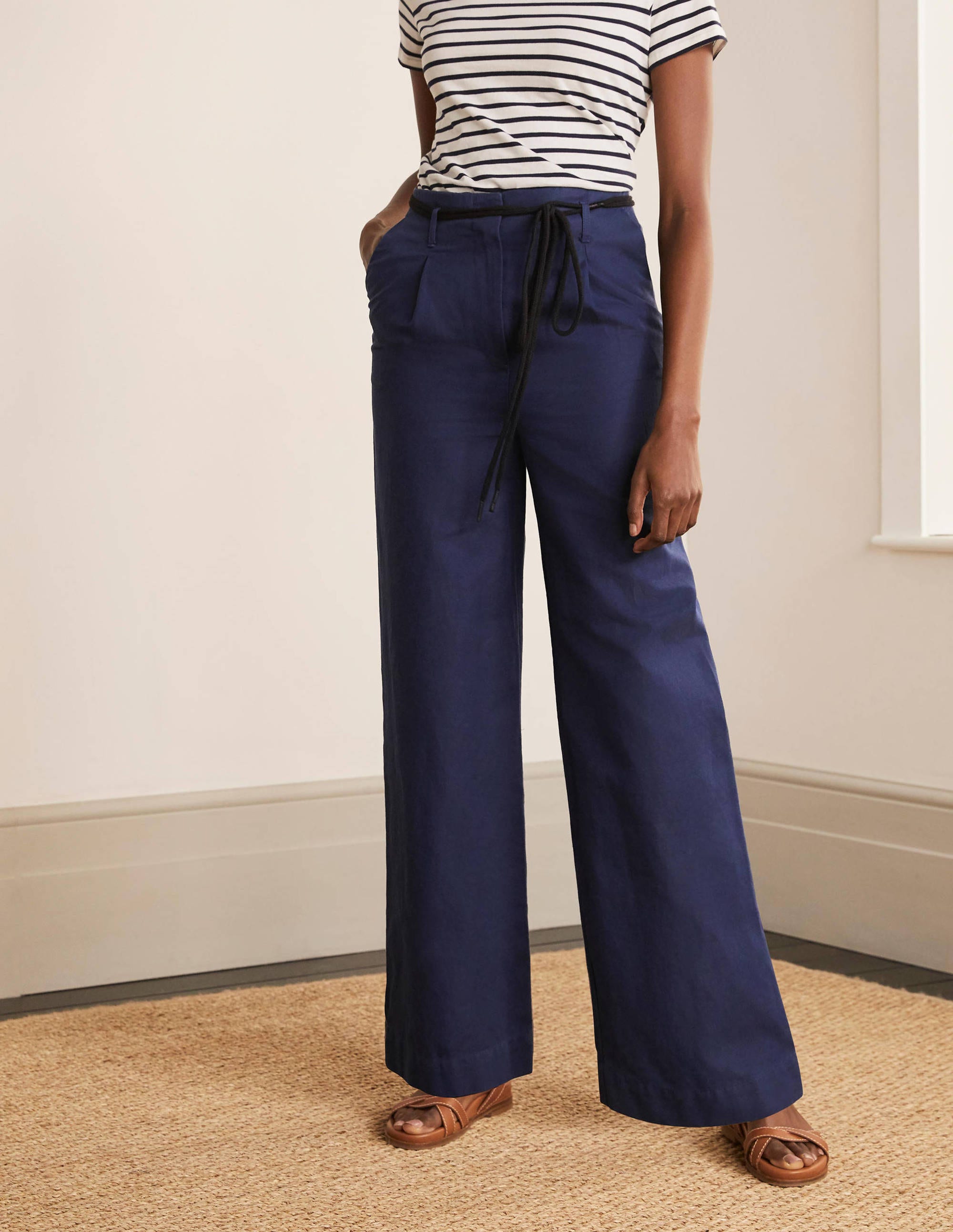 Portree Belted Trousers Navy Boden UK