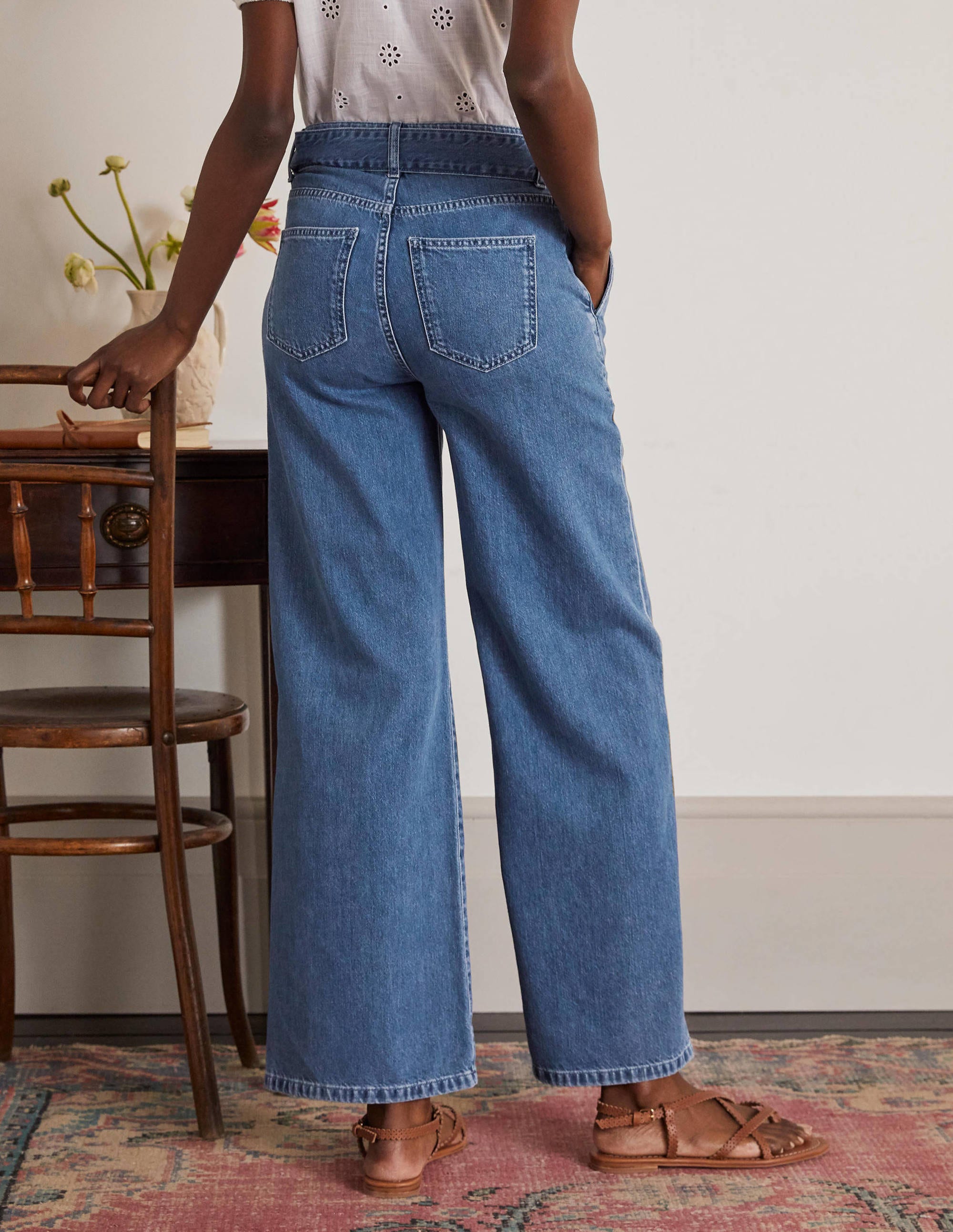 Belted Wide Leg Jeans - Light Vintage | Boden UK