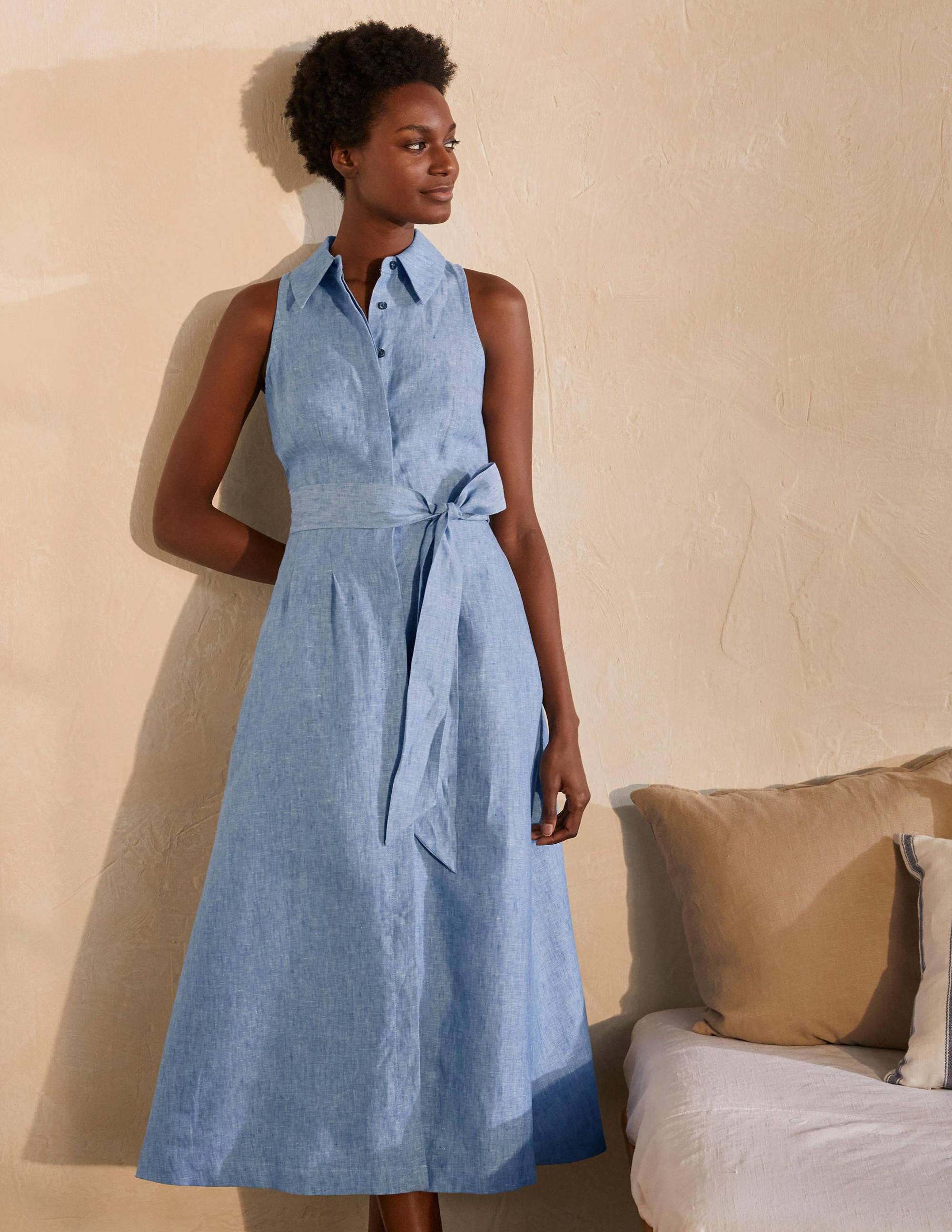 Kate Linen Shirt Dress Chambray Boden UK