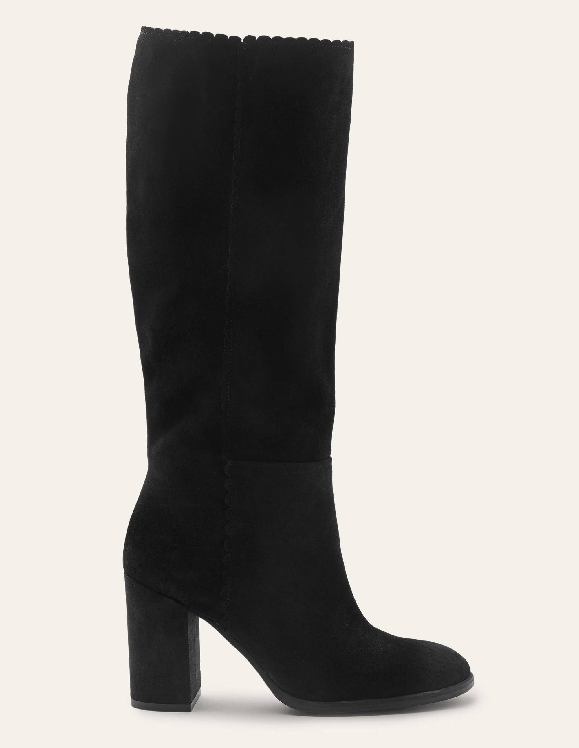 Bottes hauteur genou festonnées BLK Femme Boden, Black