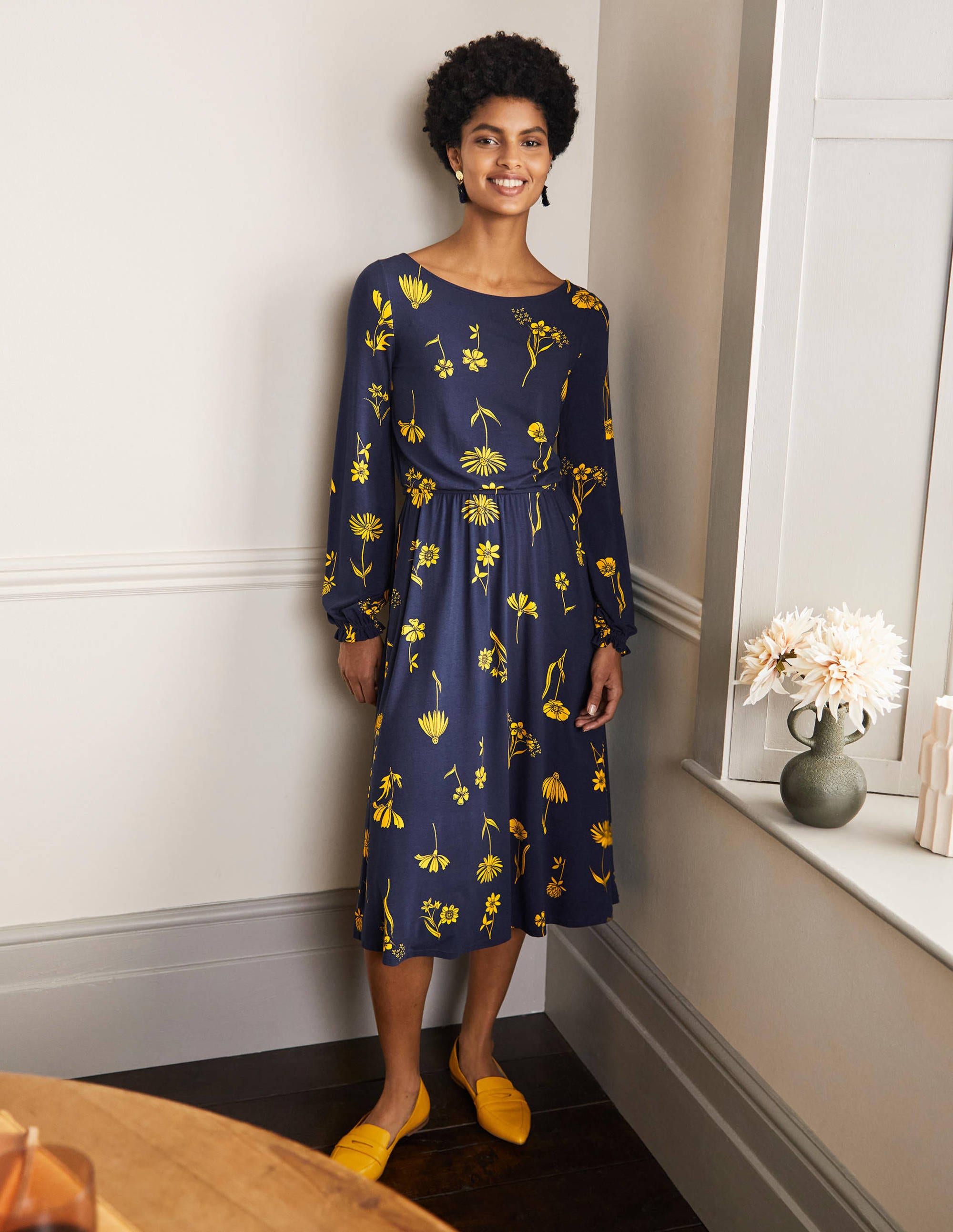 Robe midi Evelyn en jersey YEL Femme Boden, Yellow