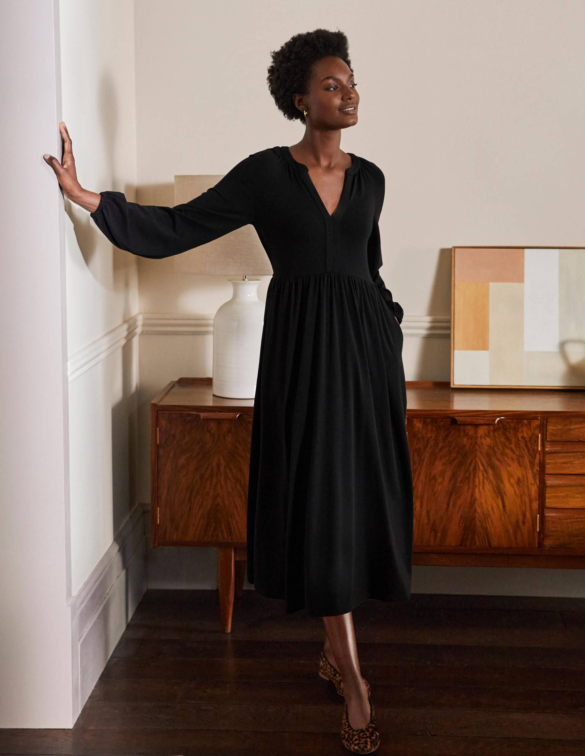 Robe midi Willow en jersey BLK Femme Boden, Black