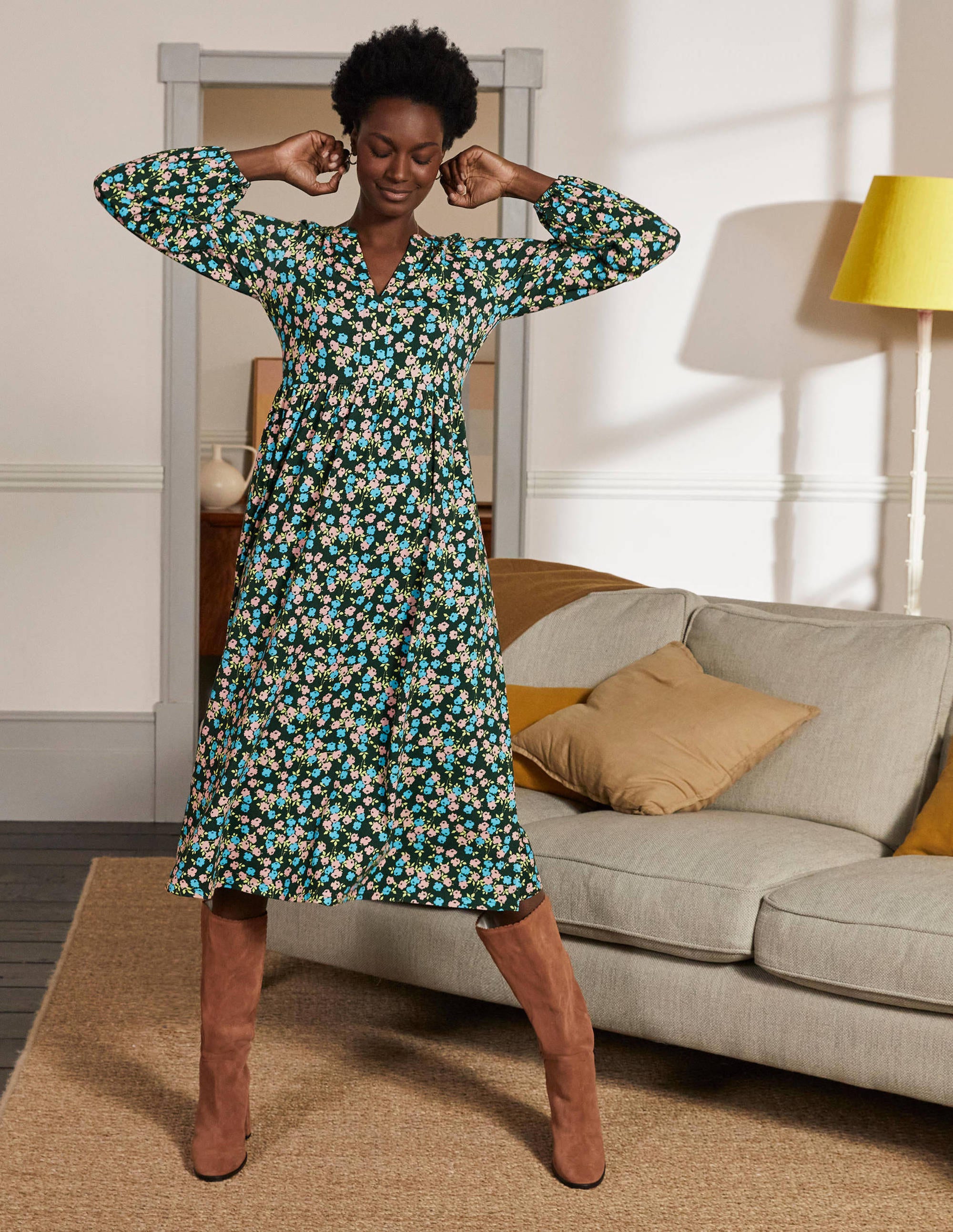 Robe midi Willow en jersey DGR Femme Boden, Green