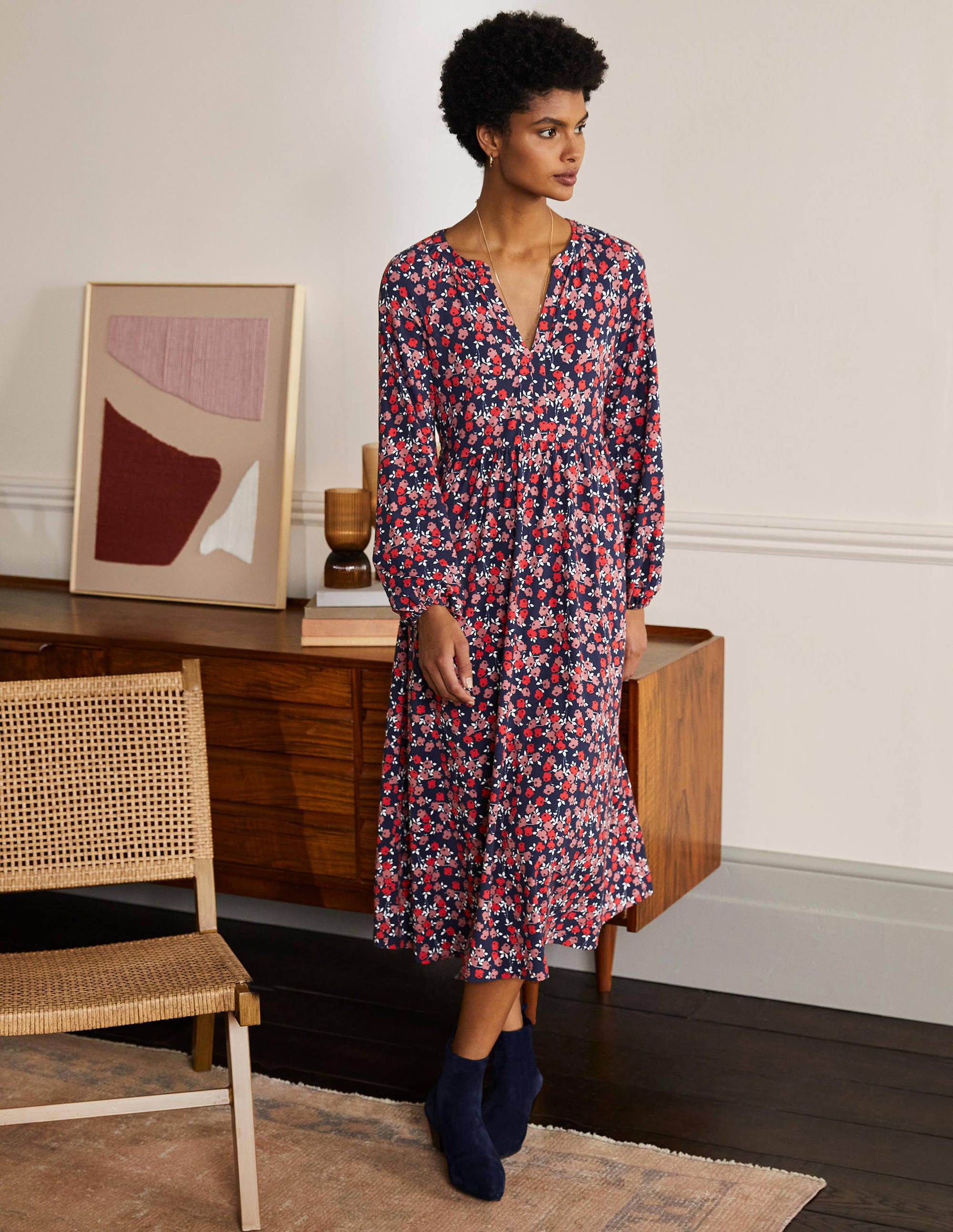 Robe midi Willow en jersey LRD Femme Boden, Red
