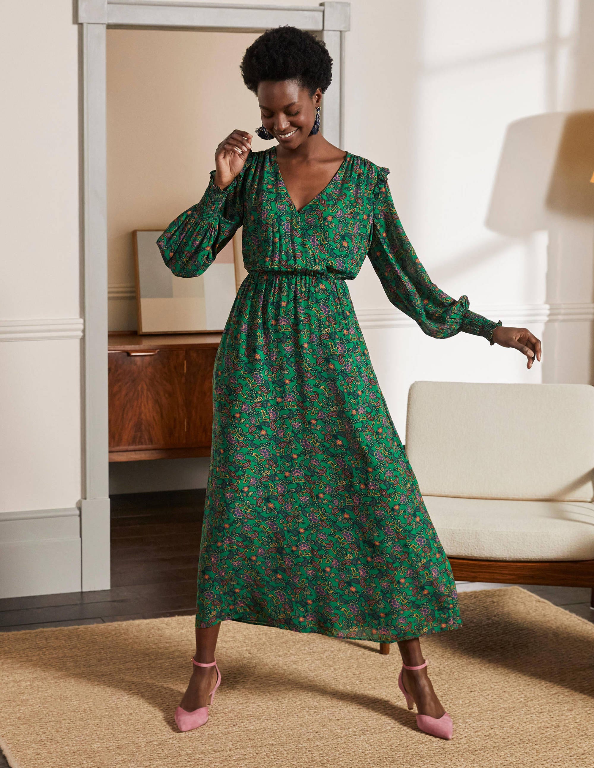 Robe portefeuille midi Becky BGR Femme Boden, Green
