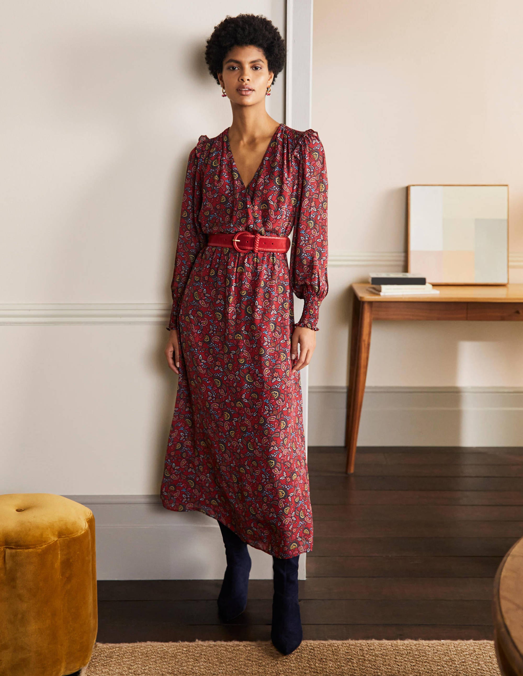 Robe portefeuille midi Becky RED Femme Boden, Red