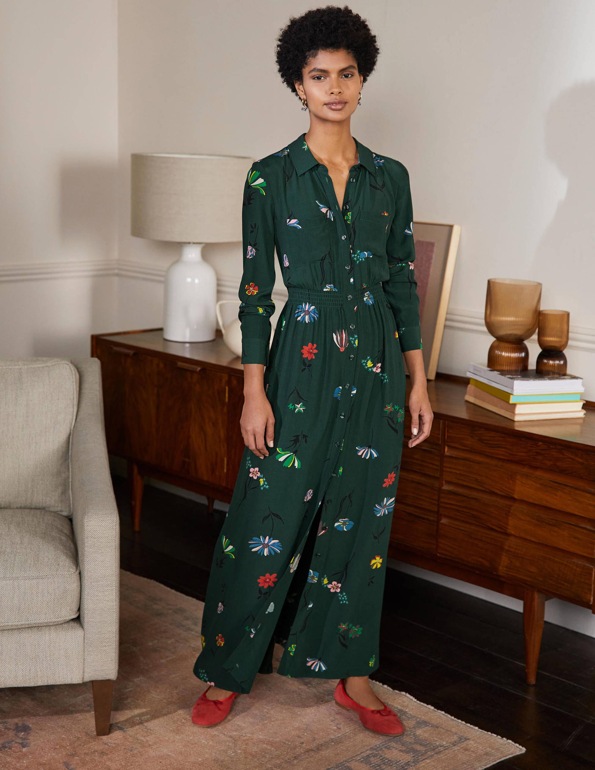 Robe-chemise longue Jessie DGR Femme Boden, Green