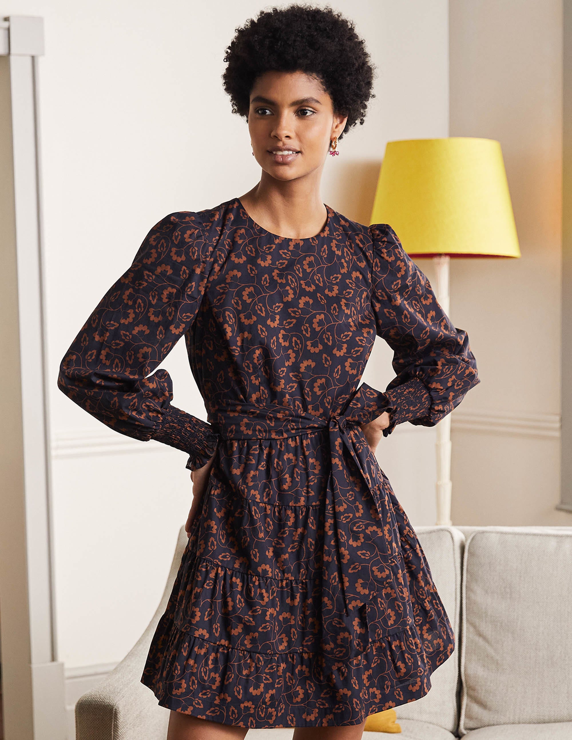 Robe Lyla à volants NAV Femme Boden, Navy