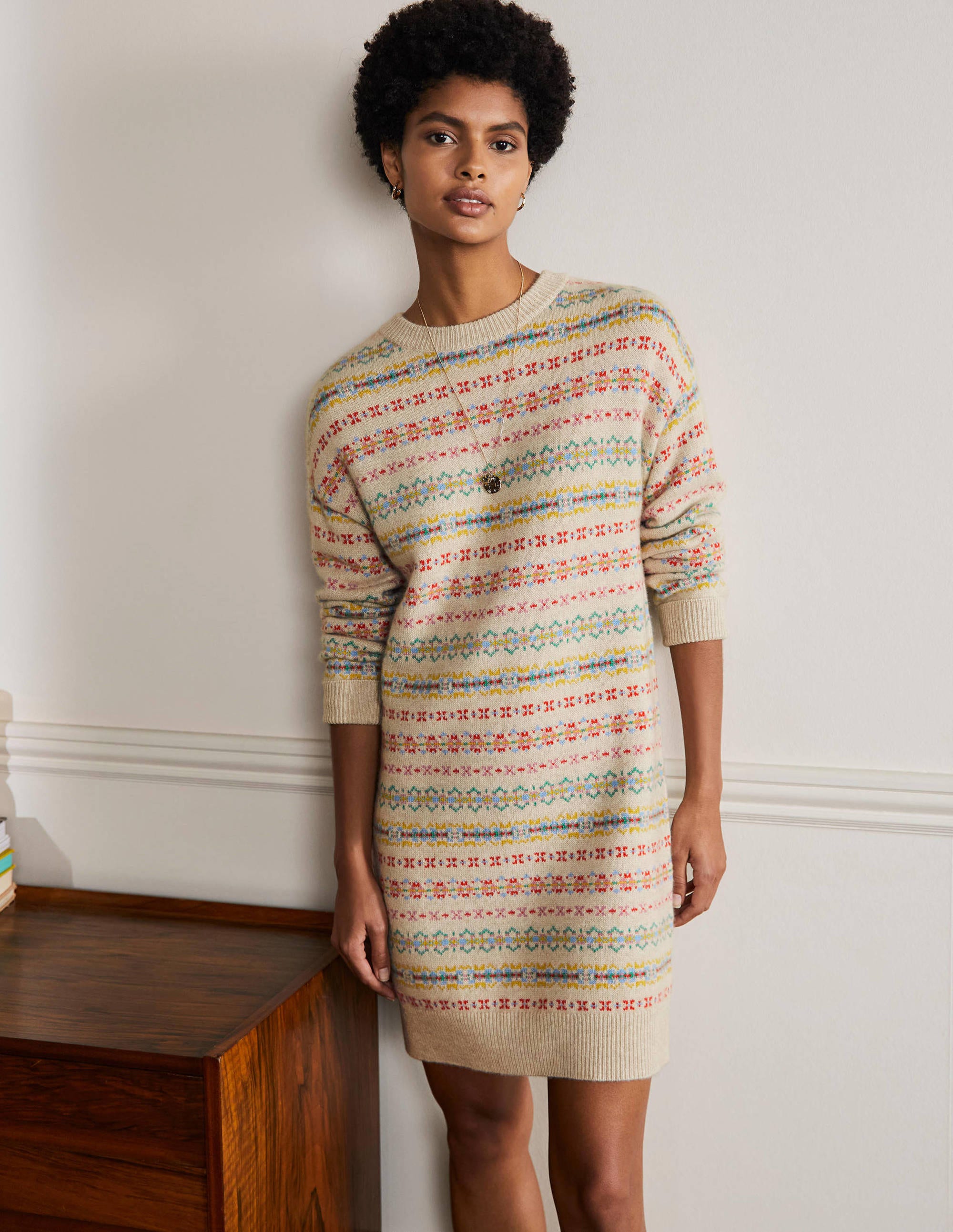 Robe en cachemire à motif jacquard NEU Femme Boden, Natural