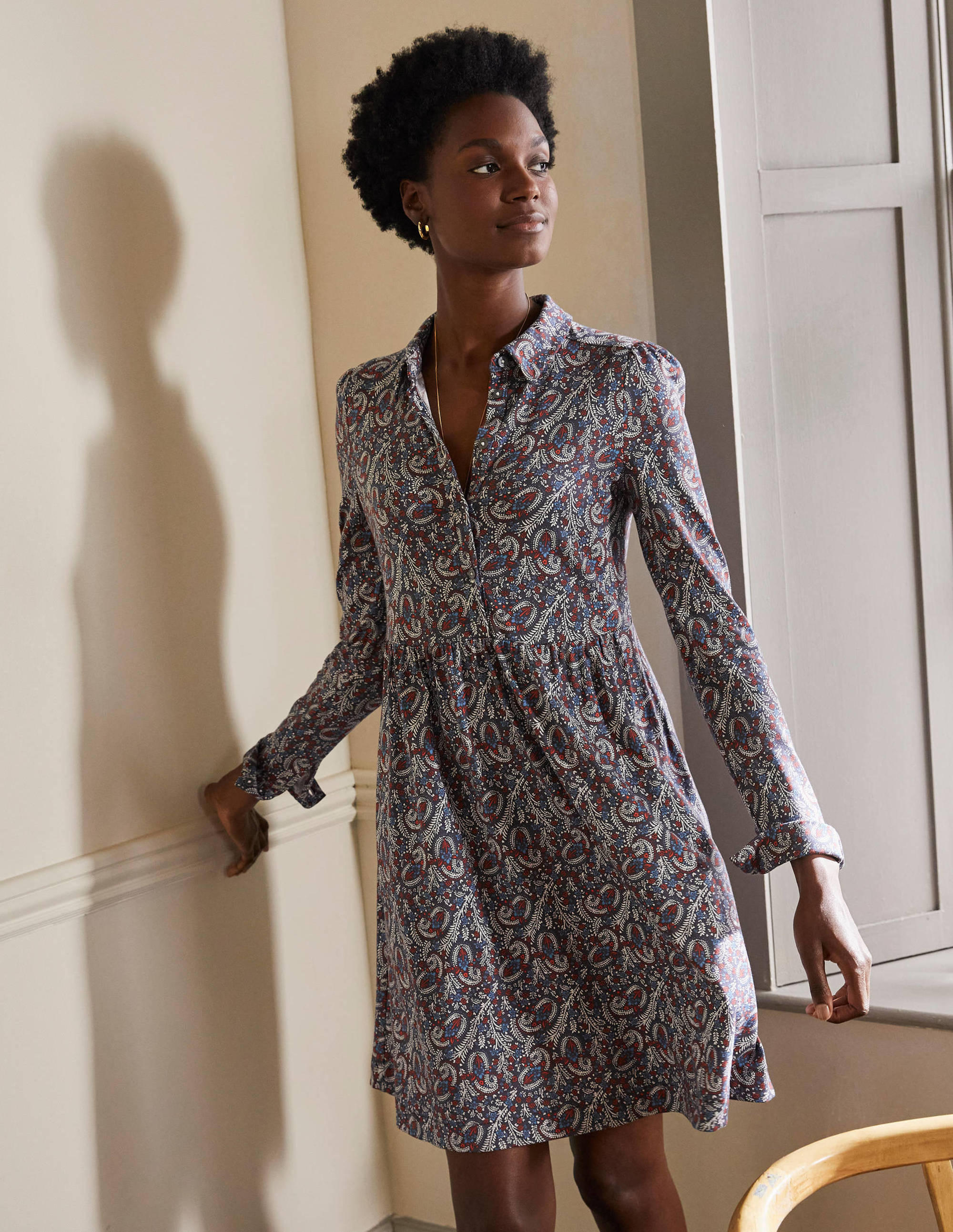 Robe-chemise Alma en jersey DGY Femme Boden, Grey