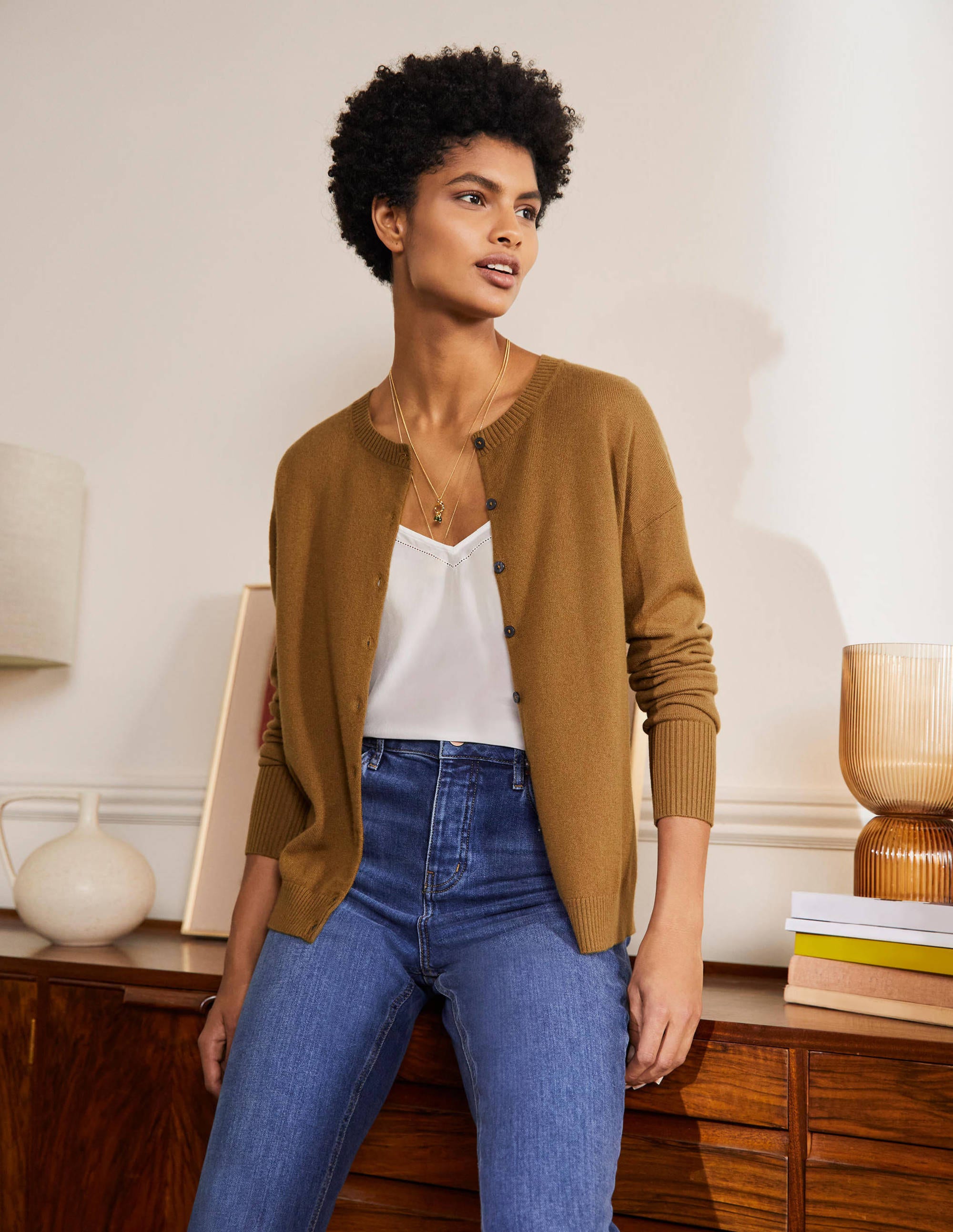 Cardigan décontracté en cachemire BRN Femme Boden, Brown