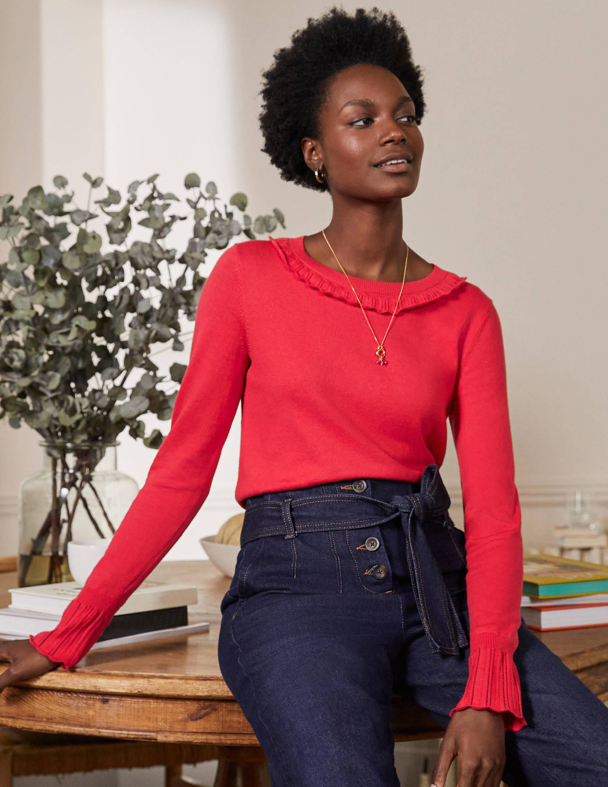 Pull Aimee en pointelle RED Femme Boden, Red