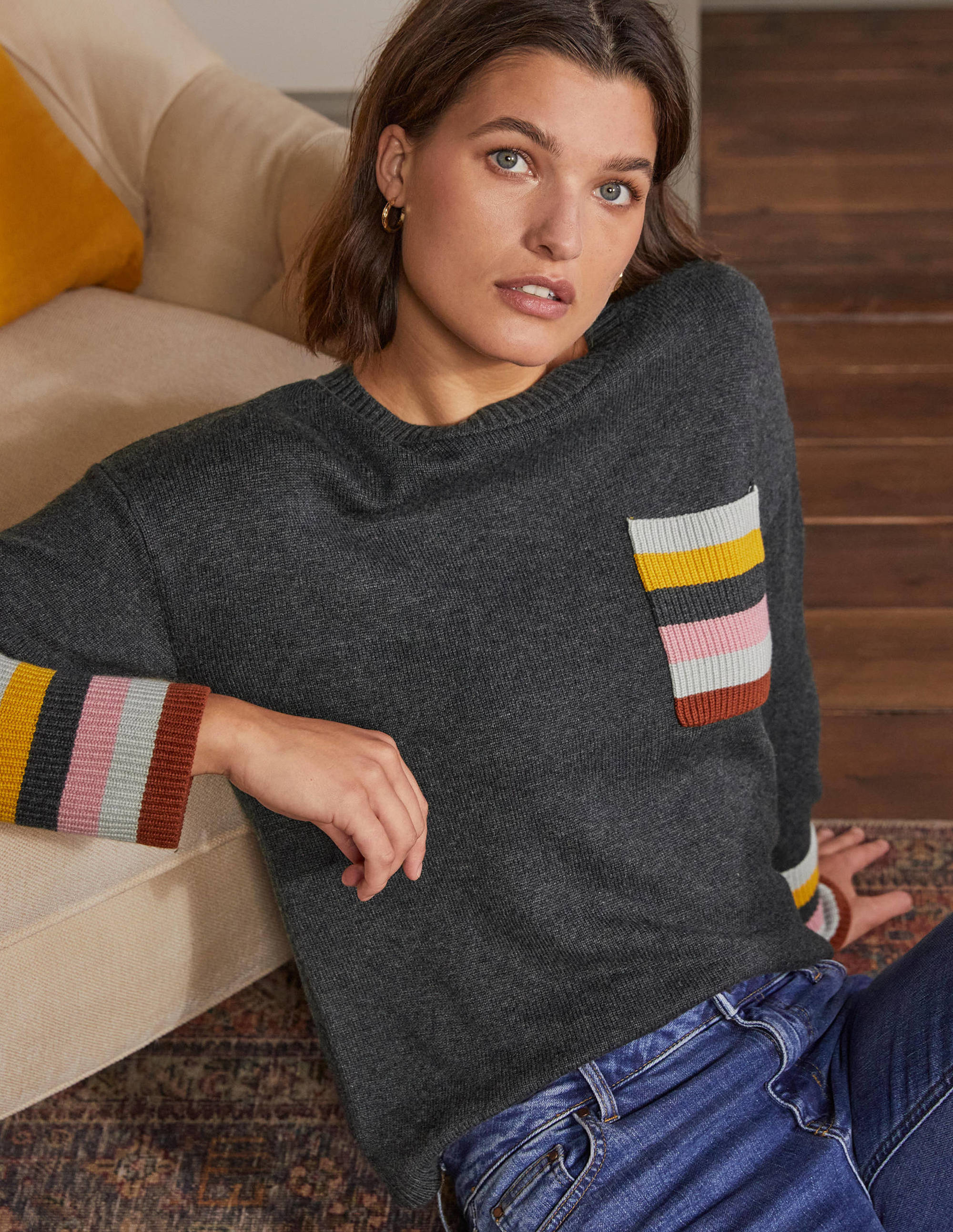 Pull décontracté avec poche rayée GRY Femme Boden, Grey