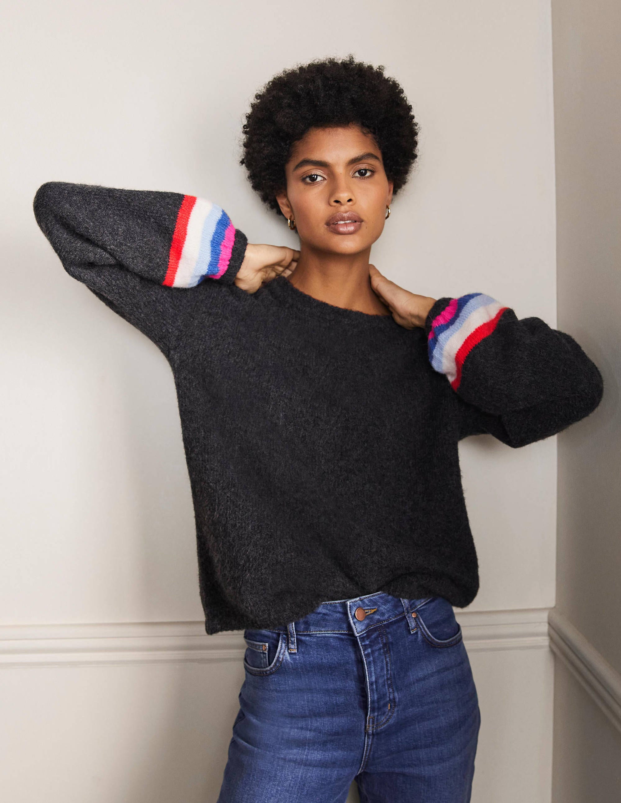Pull duveteux rayé GRY Femme Boden, Grey