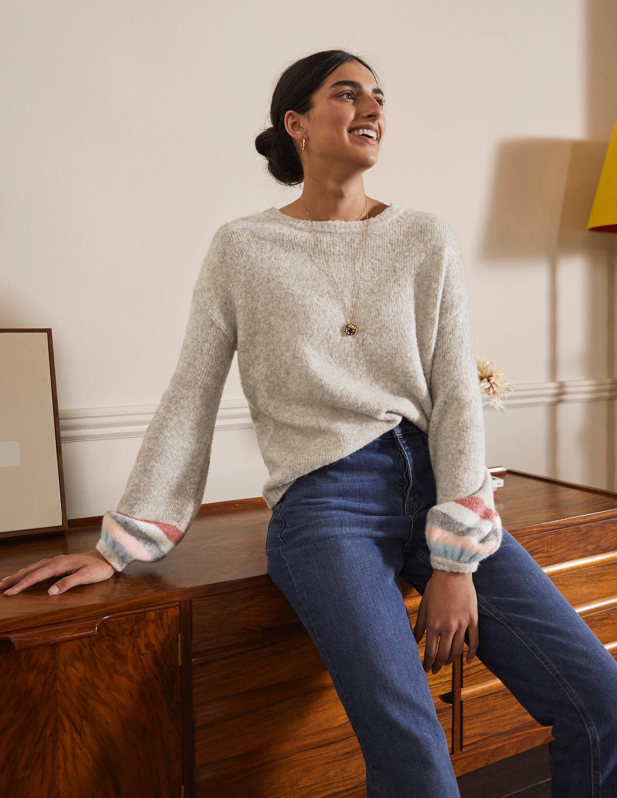 Pull duveteux rayé NEU Femme Boden, Natural