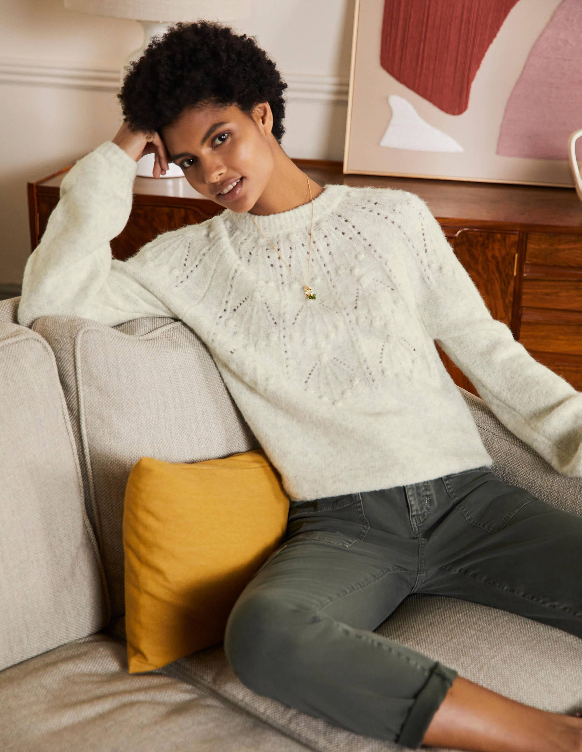 Pull décontracté torsadé IVO Femme Boden, Ivory