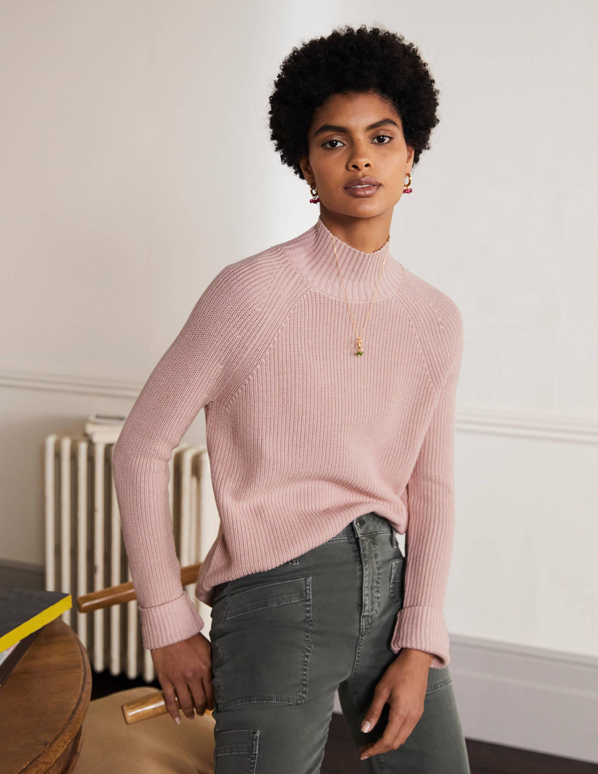 Pull côtelé Mia à col montant LPK Femme Boden, Milkshake
