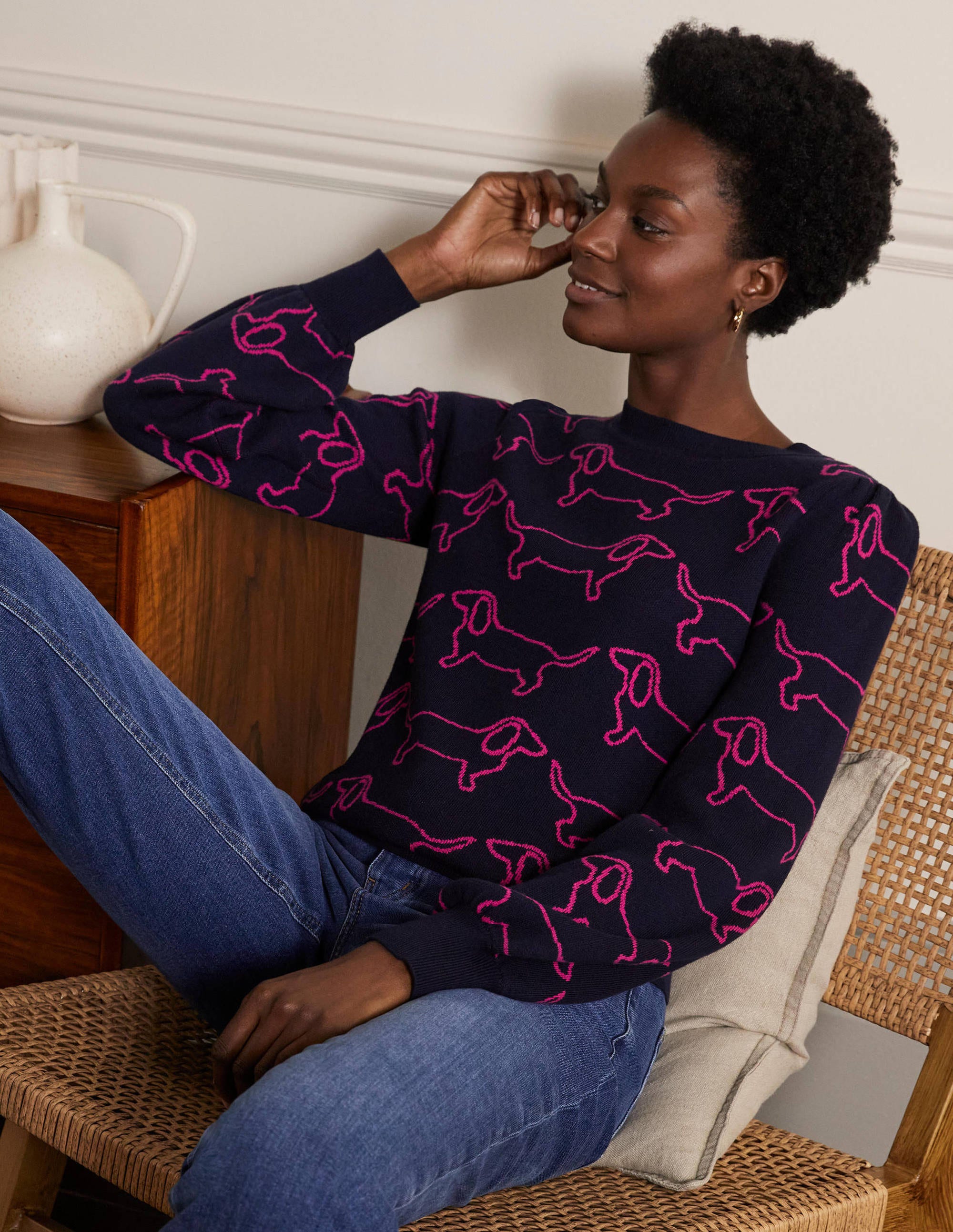 Pull Matilda à manches blousantes NAV Femme Boden, Navy