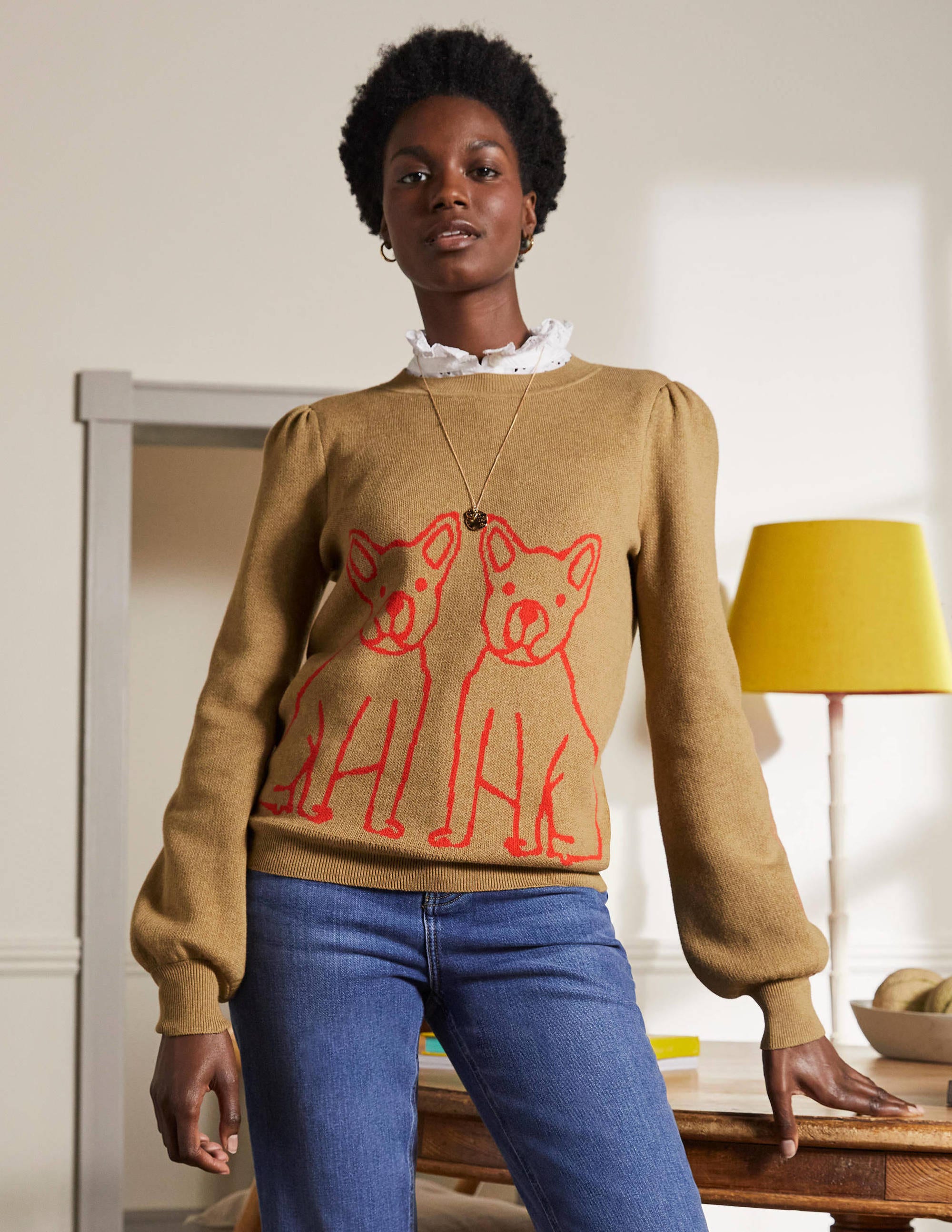 Pull Matilda à manches blousantes NEU Femme Boden, Camel