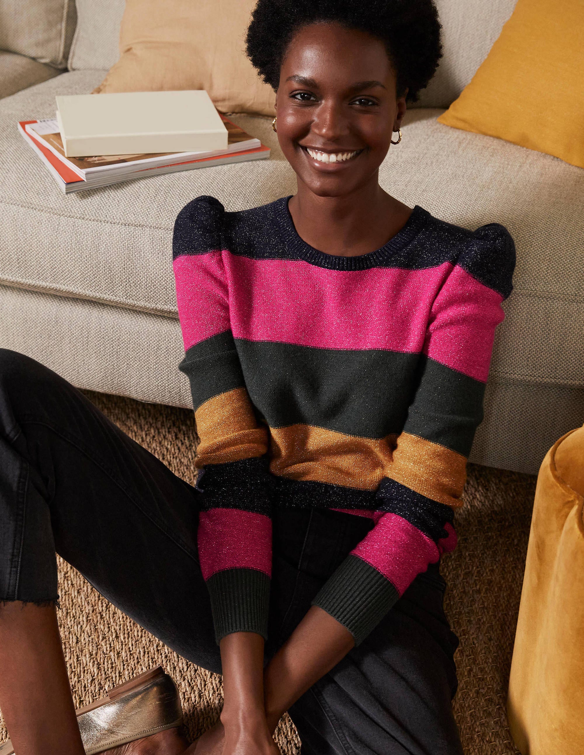 Pull étincelant à manches bouffantes MUL Femme Boden, Multi
