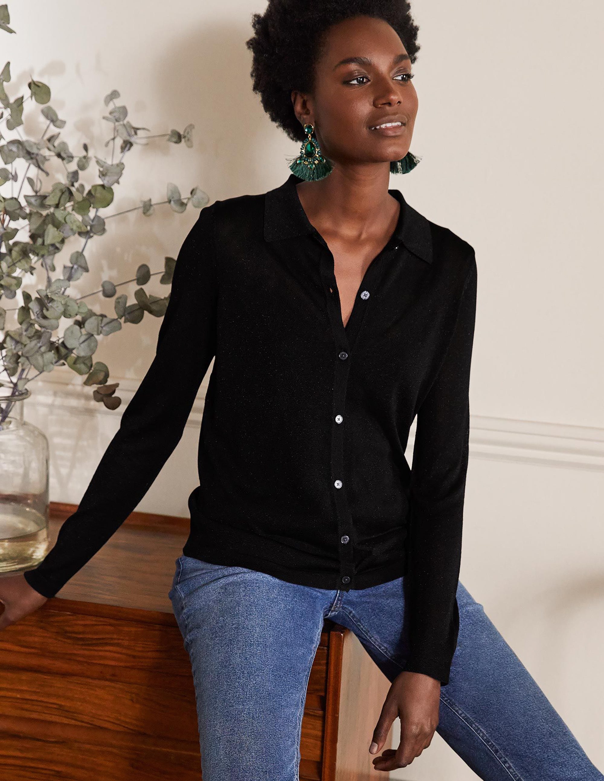 Chemise étincelante en maille BLK Femme Boden, Black