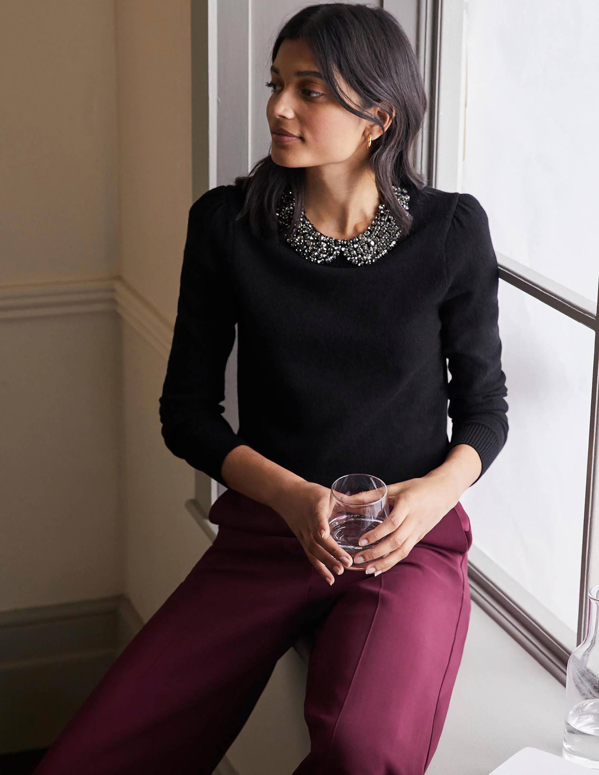 Pull Felicity ornementé BLA Femme Boden, Black