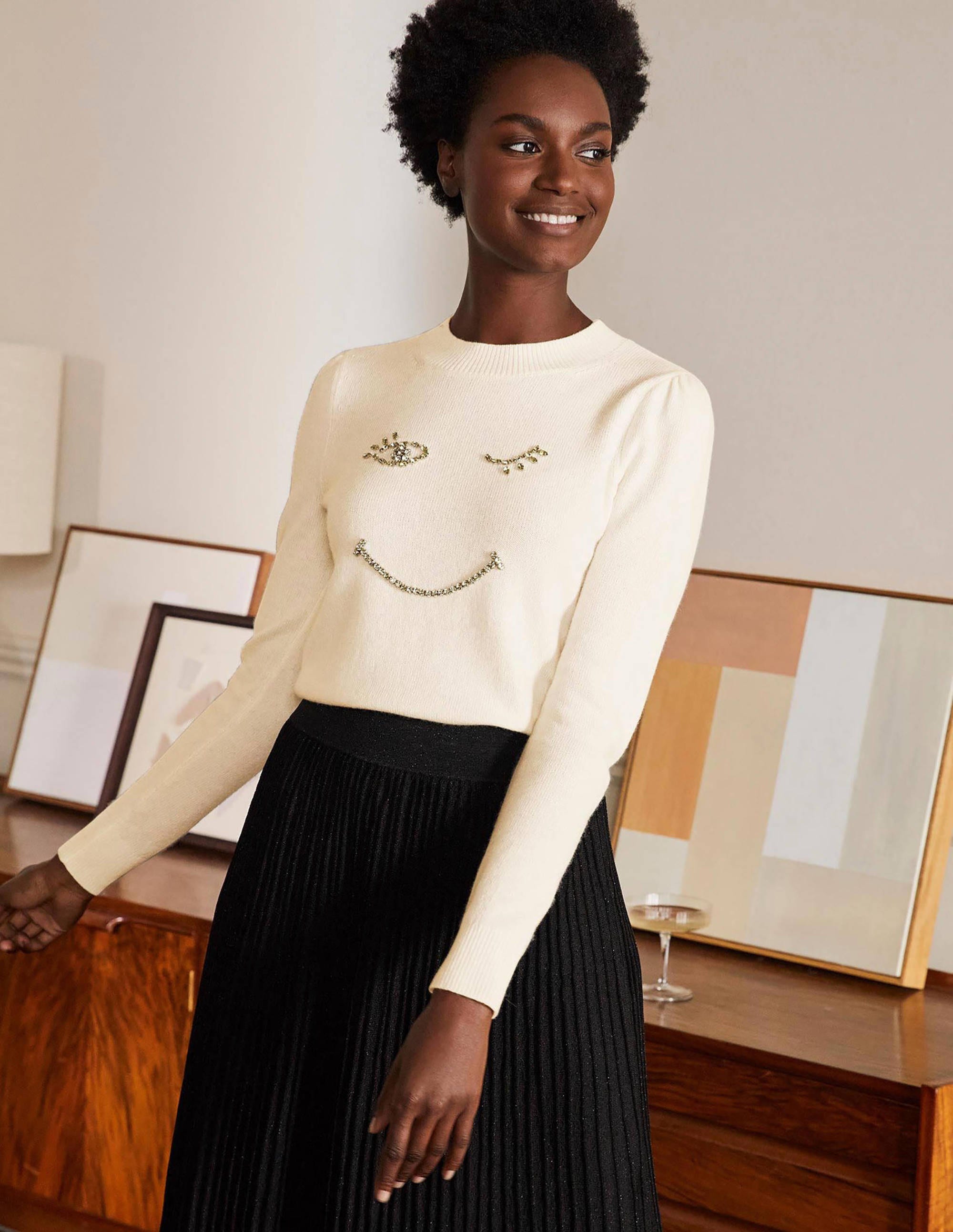 Pull Felicity ornementé IVO Femme Boden, Ivory