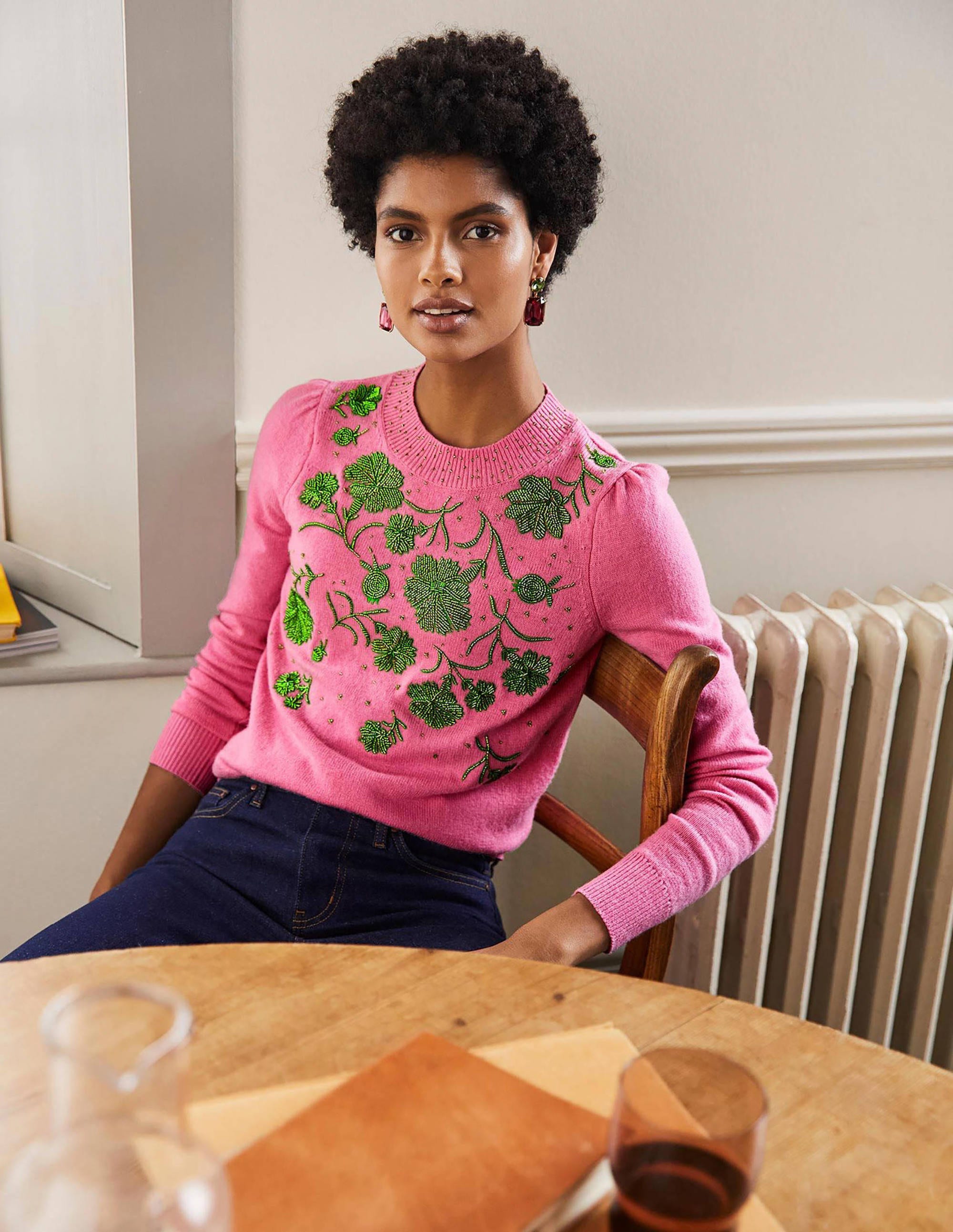 Pull Felicity ornementé PIN Femme Boden, Pink
