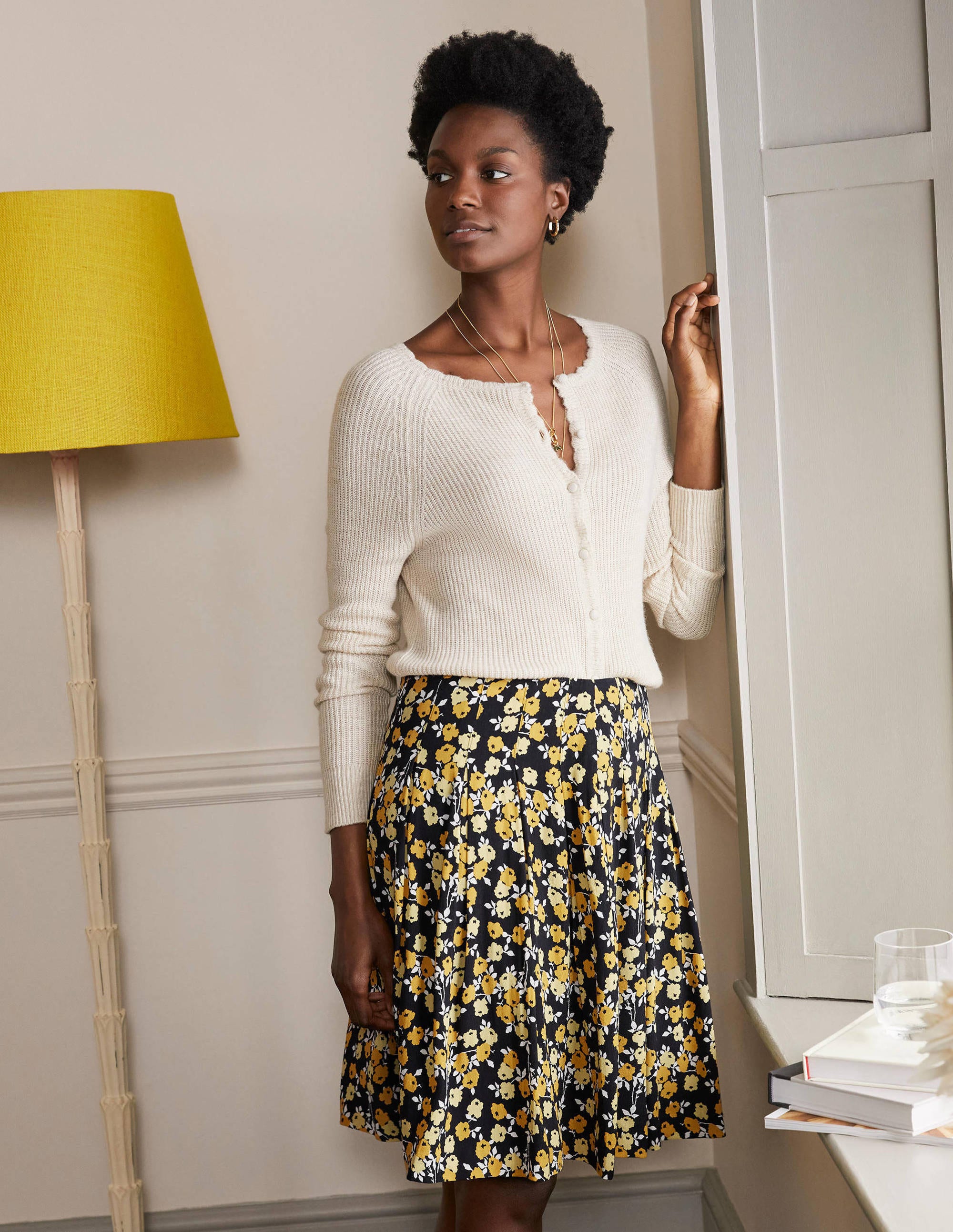 Jupe Victoria plissée FLR Femme Boden, Black