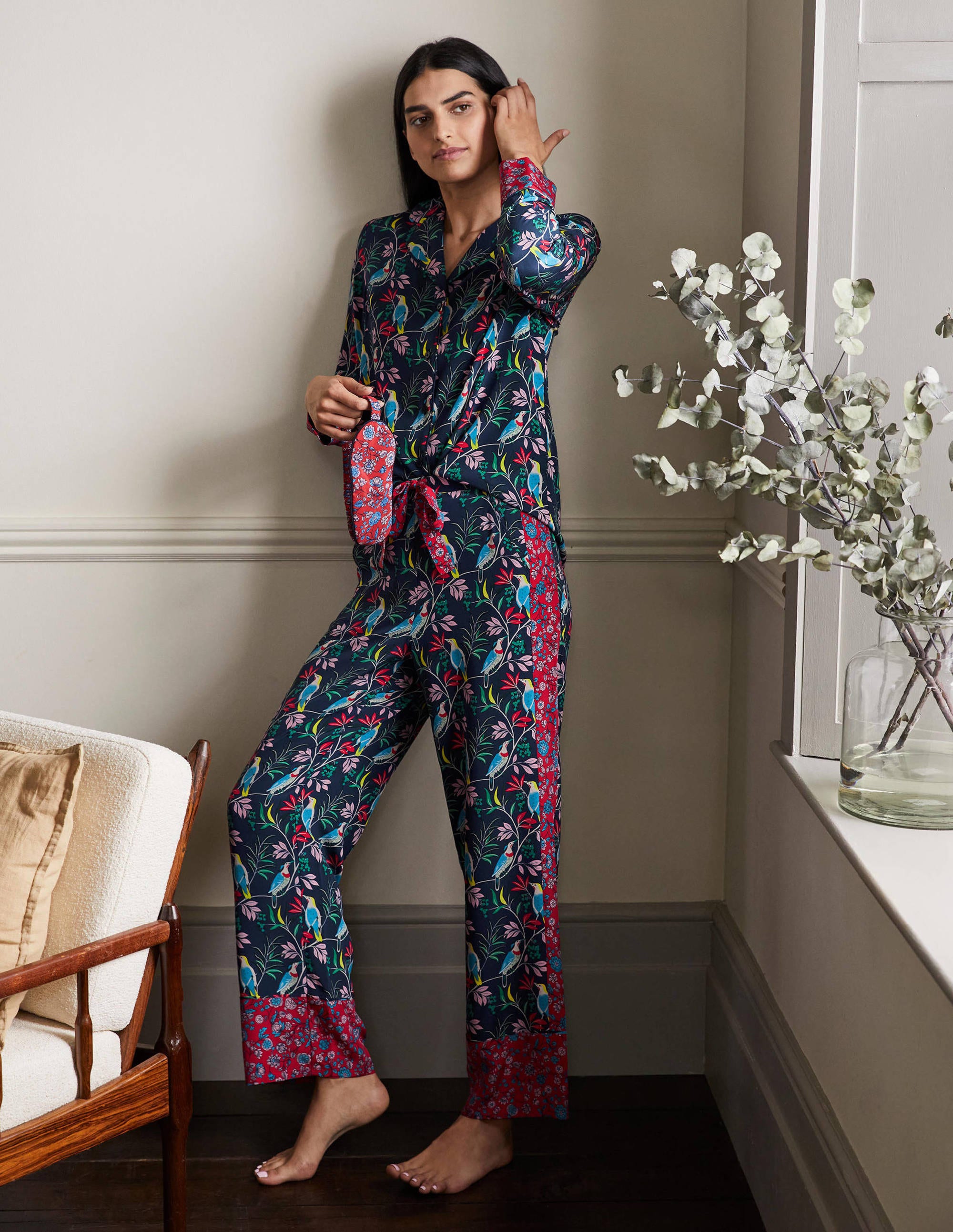 Silk Pyjama Set in navy from Boden