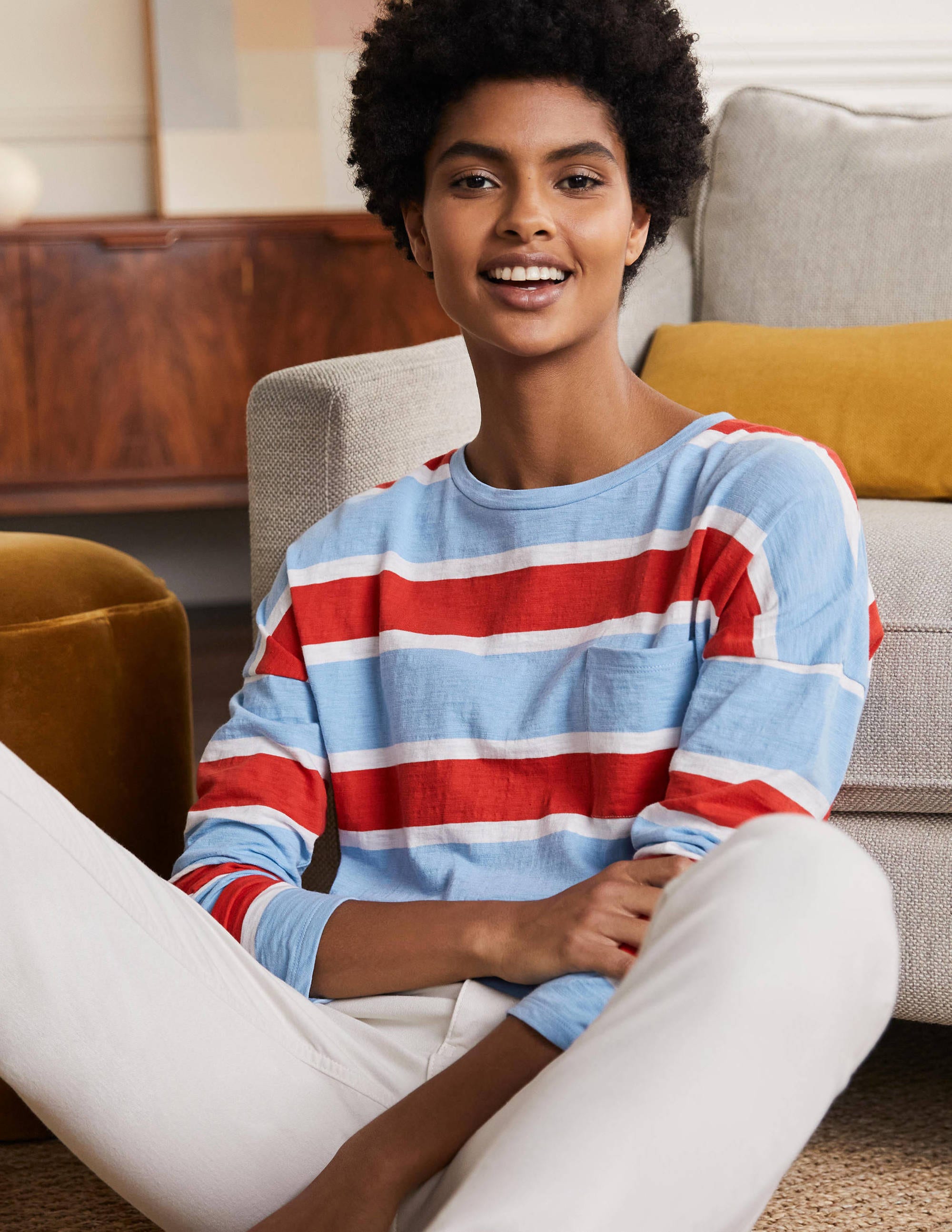 T-shirt carré en jersey BLU Femme Boden, Blue