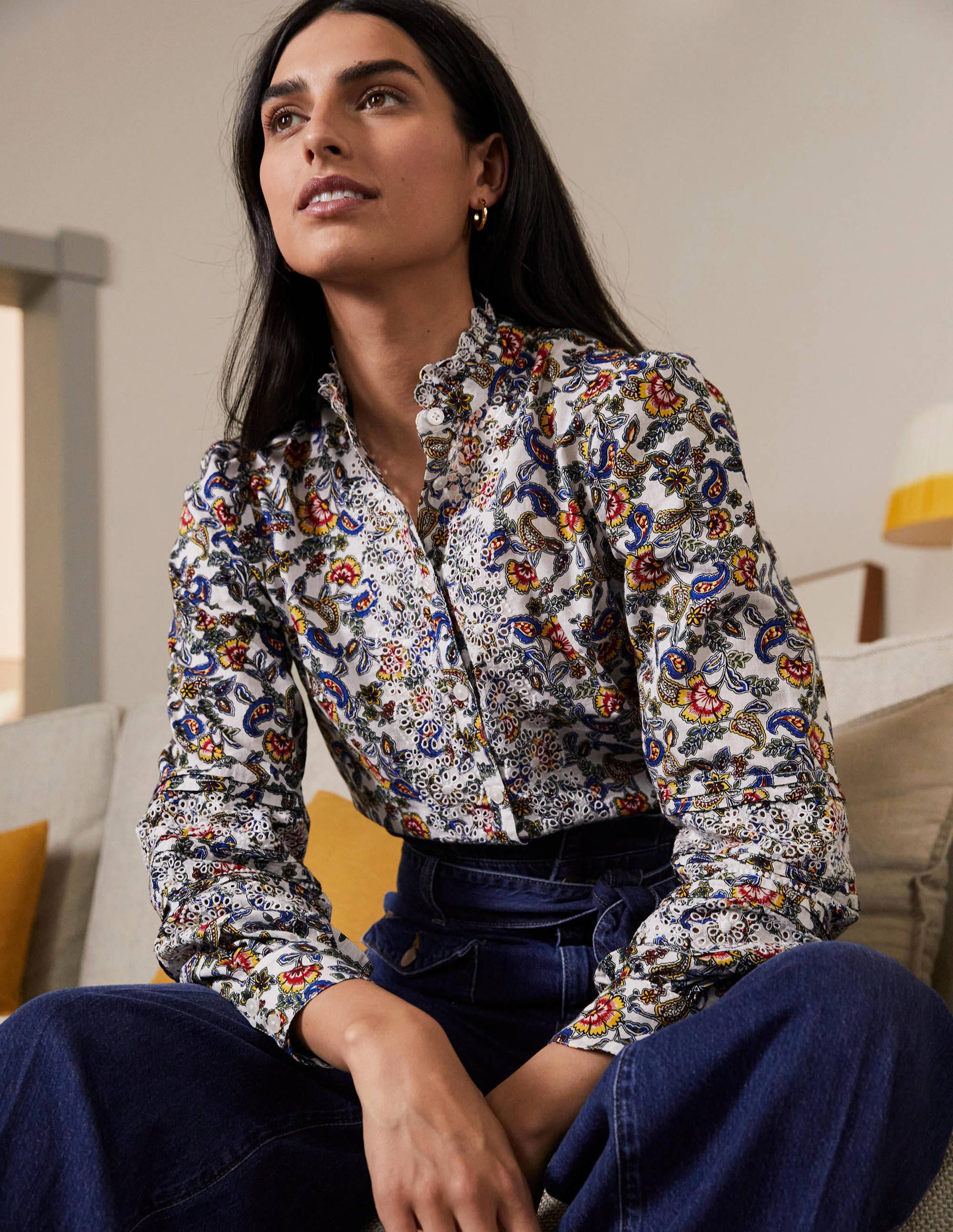 Blouse en coton à broderie anglaise IVO Femme Boden, Ivory