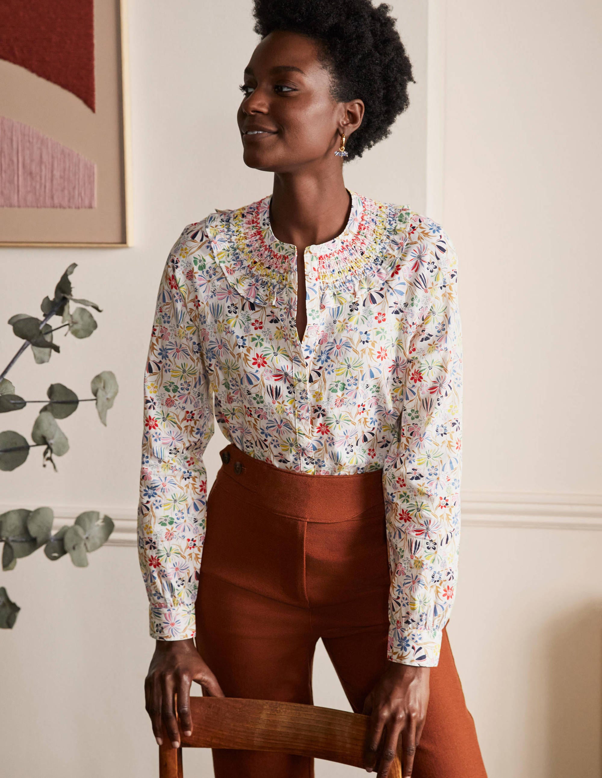 Chemise Leandra en coton à smocks IVO Femme Boden, Ivory