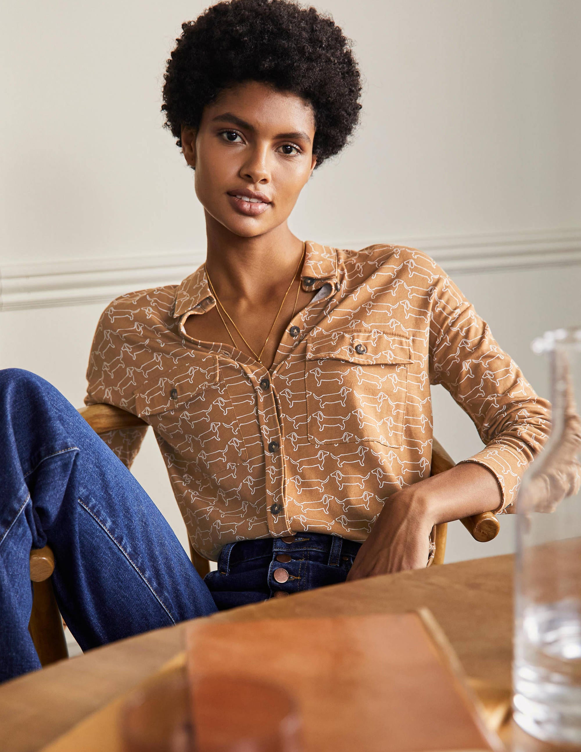 Chemise décontractée en jersey LBR Femme Boden, Camel